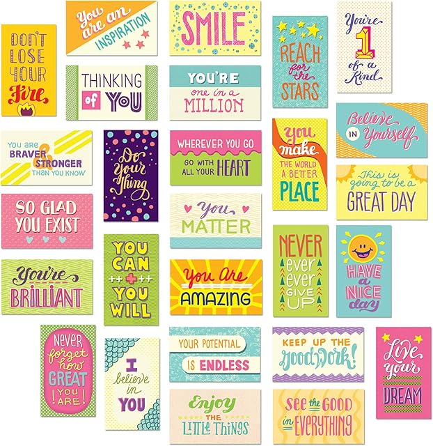 Youngever 300 Pack Motivational Quote Cards, Encouragement Cards, Appreciation Cards, 100 Unique Inspirational Designs Cards, Business Card Sized