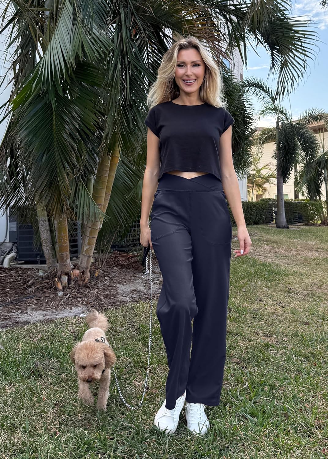 Soothfeel Wide Leg Pants Woman Yoga Pants with Pocket Crosscover High Waist Stretch Work Lounge Casual Dress Sweatpants - Image 2