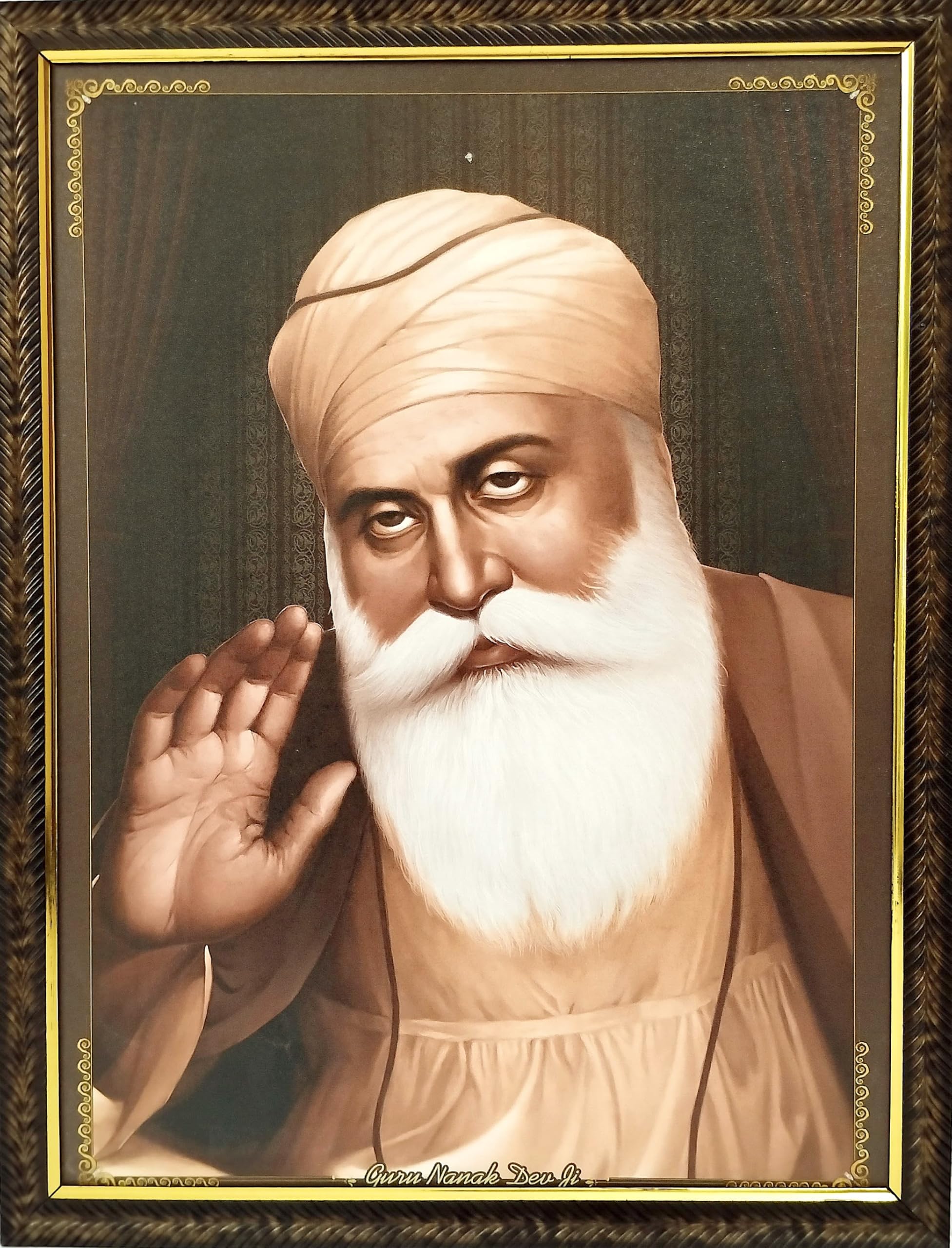 SIU Guru Nanak Dev Ji Photo Frame (18x14 Inch) - Guru Nanak Dev Ji, Guru Gobind Singh Ji, Baba Deep Singh Ji, Guru Angad Dev Ji, Char Sahibzade, Mata Gujri ji, Chaar Sahibzaade, Das Guru, Guru Granth Sahib Ji, Khalsa Panth Ji | Elegant Golden Temple Frame | Sikh Religious Decor | Spiritual Home Decor | Sikh Gift Idea | Sikh Gurus Photo Frame | Punjabi Religion Photo Frame | Perfect for Home or Office (Classic)