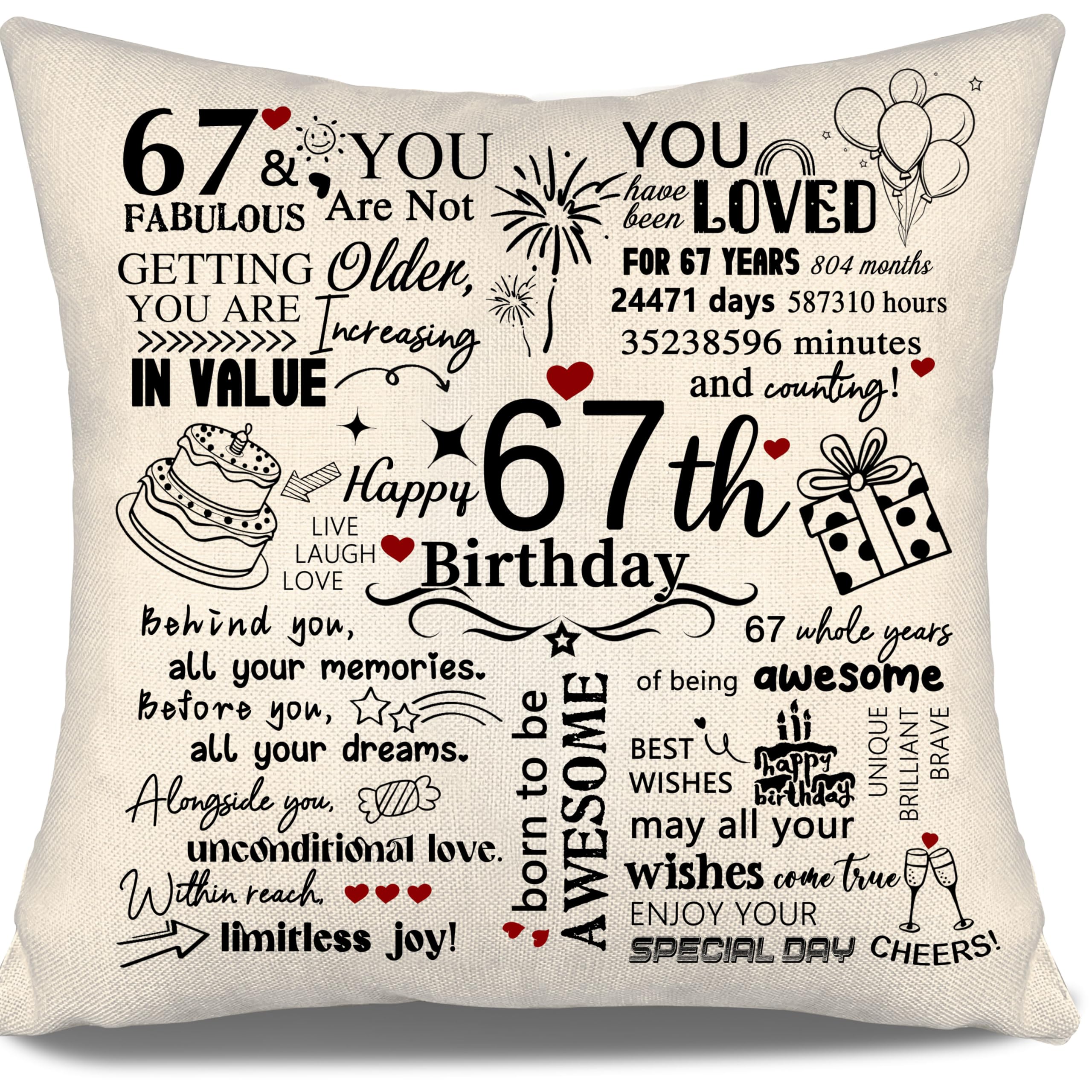 67th Birthday Gift Cushion Cover for Mum Dad Auntie Uncle Grandma Grandad Sister Friend Cousin Colleague Wife Husband 67 Years Old Women Men Gift Inspirational Cushion Cover Happy Birthday(67) โ image 1