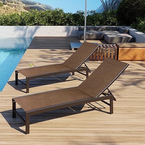 VredHom - Juego de 2 sillas reclinables de aluminio para patio, tumbonas para todo tipo de clima, con 5 respaldos ajustables y posiciones planas