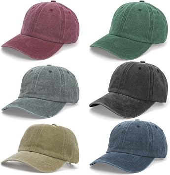 WRINGKIT 6 Pieces Washed Plain Baseball Cap, Unisex Vintage Baseball Hat | Low Profile Distressed Twill Adjustable Golf Dad Hat, Retro Unstructured Cotton Baseball Trucker Hat for Men, Women, 6 Colors