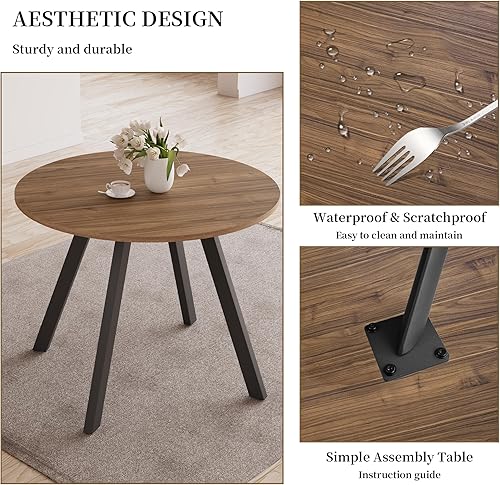 Miniatura 4 de Mesa de comedor redonda de 34.6'' y sillas para 4, ahorro de espacio para apartamento, cocina, comedor (Mesa de nogal+4 sillas blancas) Mesa de