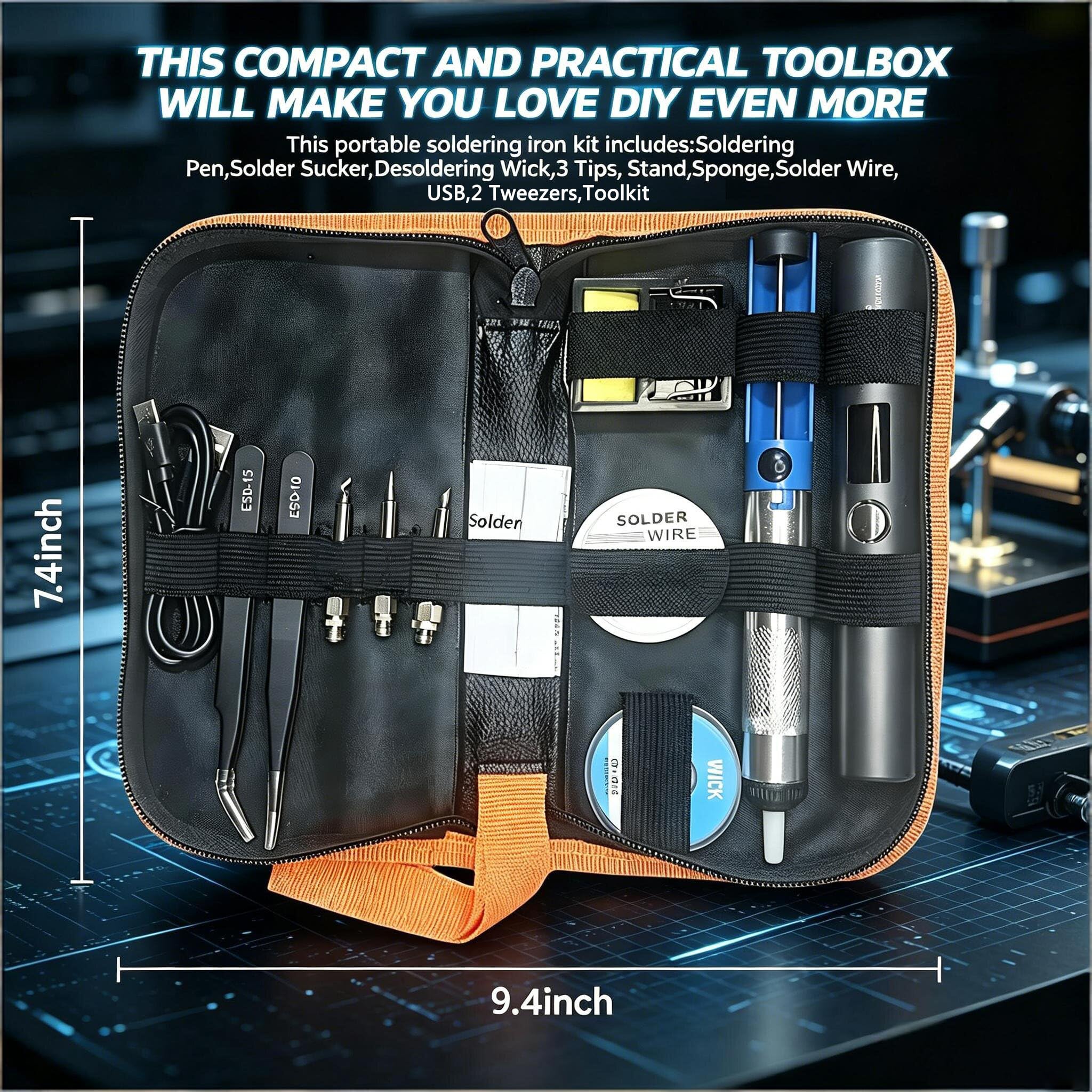 Kit saldatore senza fili,Penna USB 12in1,Riscaldamento 8s,Con Toolkit