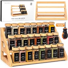 EDELHAUS 3 Tier Bamboo Spice Rack Organizer for Cabinet Fits 24 Spice Jars, 17.5 Wide Countertop & Cabinet Organizer for Kitchen Organization, Seasoning Organizer Shelf Jars Not Included