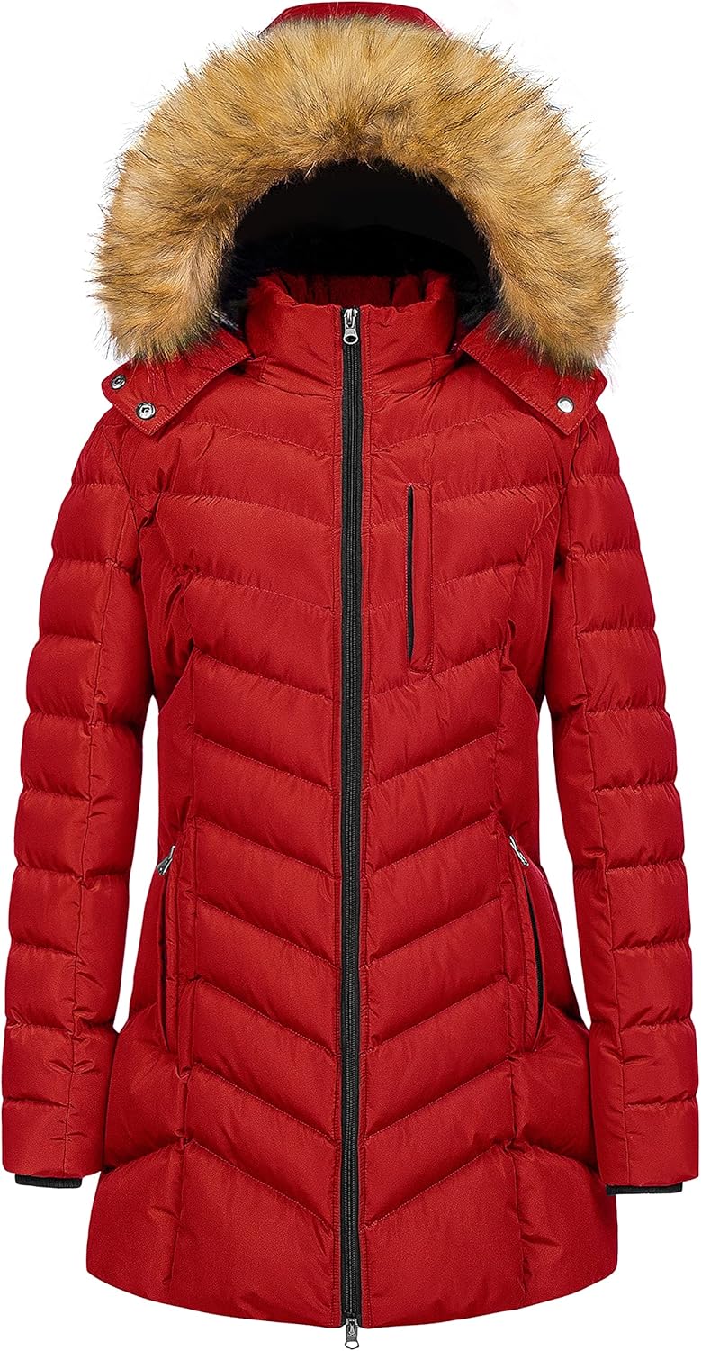 CREATMO US Women’s Winter Hooded Coat Waterproof Warm Long Puffer Jacket Parka
