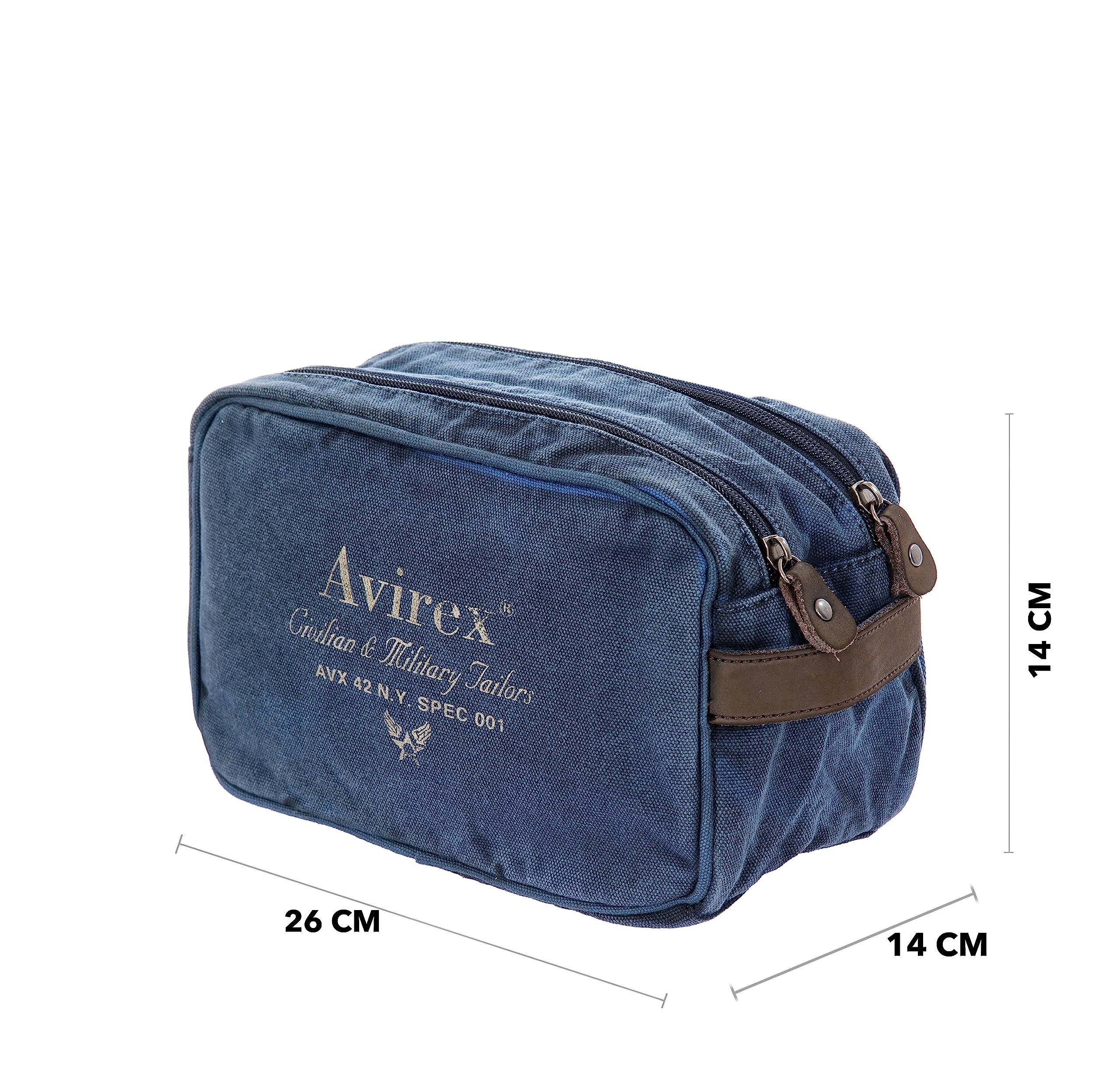Avirex Necessaire da Viaggio in Canvas e Pelle Bovina Anticata, Trousse da Toilette per Uomo, Collezione 140506, CNV0Q (Blue)
