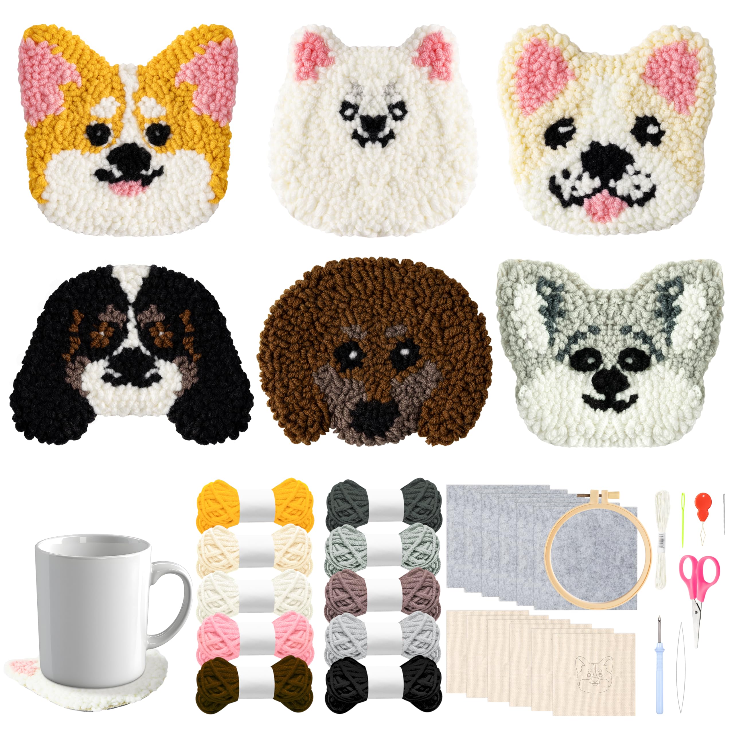 WATINC 22PCS Craft Punch Needle Coaster Kit with Puppy Pattern DIY Embroidery Kit for Beginner Easy Embroidery Art and Crafts Needle Coaster with Instruction for Adults โ image 1