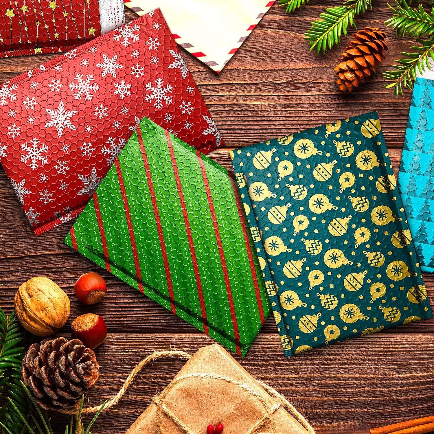 25 Pack Christmas 7x10 inch Poly Bubble Mailers Padded Envelopes Retailer Holiday Shipping Bags with Waterproof Self Seal Strip with Five Different Christmas Pattern.(7x10 inch,Mixed Pattern)