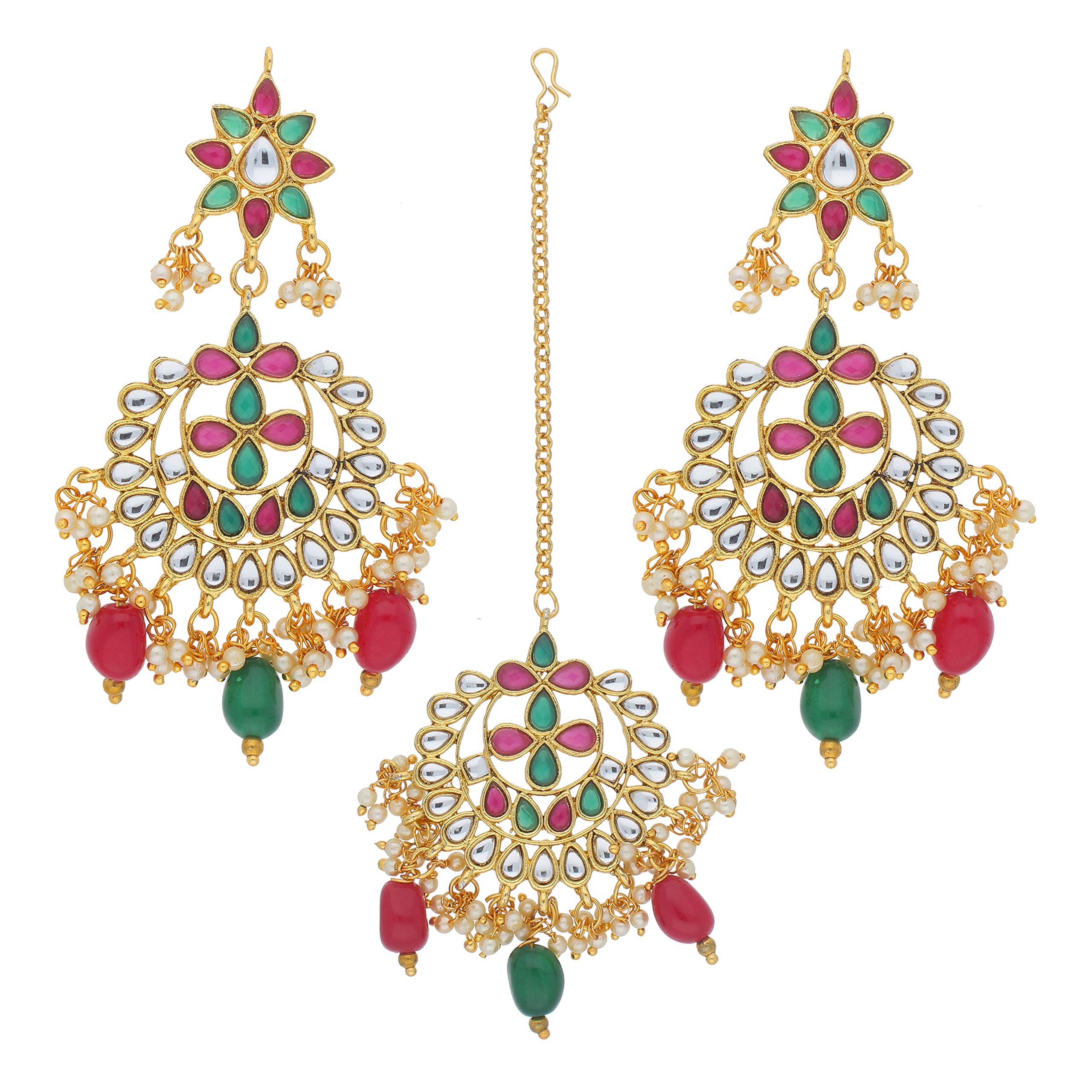 I Jewels Multicolour Gold Plated Pearl and Kundan Maang Tikka with Earring Set for Women (TE2016MG) (B07KGBKQC5) Amazon Price History, Amazon Price Tracker