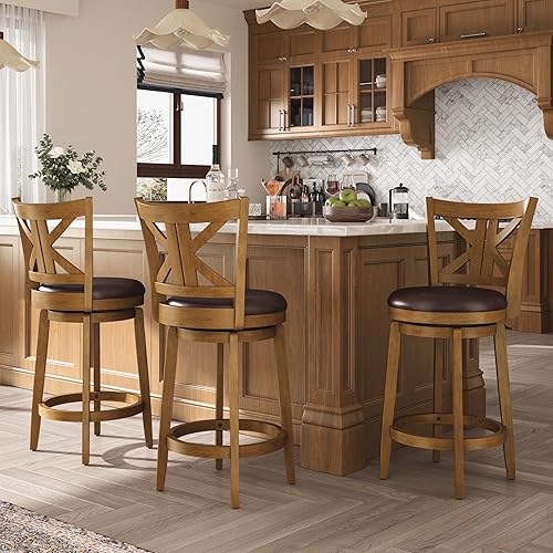 Miniatura 29 de ALPHA HOME Taburetes de bar giratorios con respaldos, taburetes de bar de 30 pulgadas, juego de 2, taburetes de bar de madera, sillas giratorias de