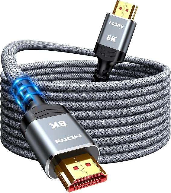 Snowkids 8K Long HDMI Cable 15ft 2.1, Ultra High Speed 48Gbps HDMI-Lead Cord 8K 60Hz 4K 120Hz, HDCP 2.2&2.3, HDR, eARC Compatible for PS-5/TV/Laptop/Monitor/Projector/Gaming/Sound System & More