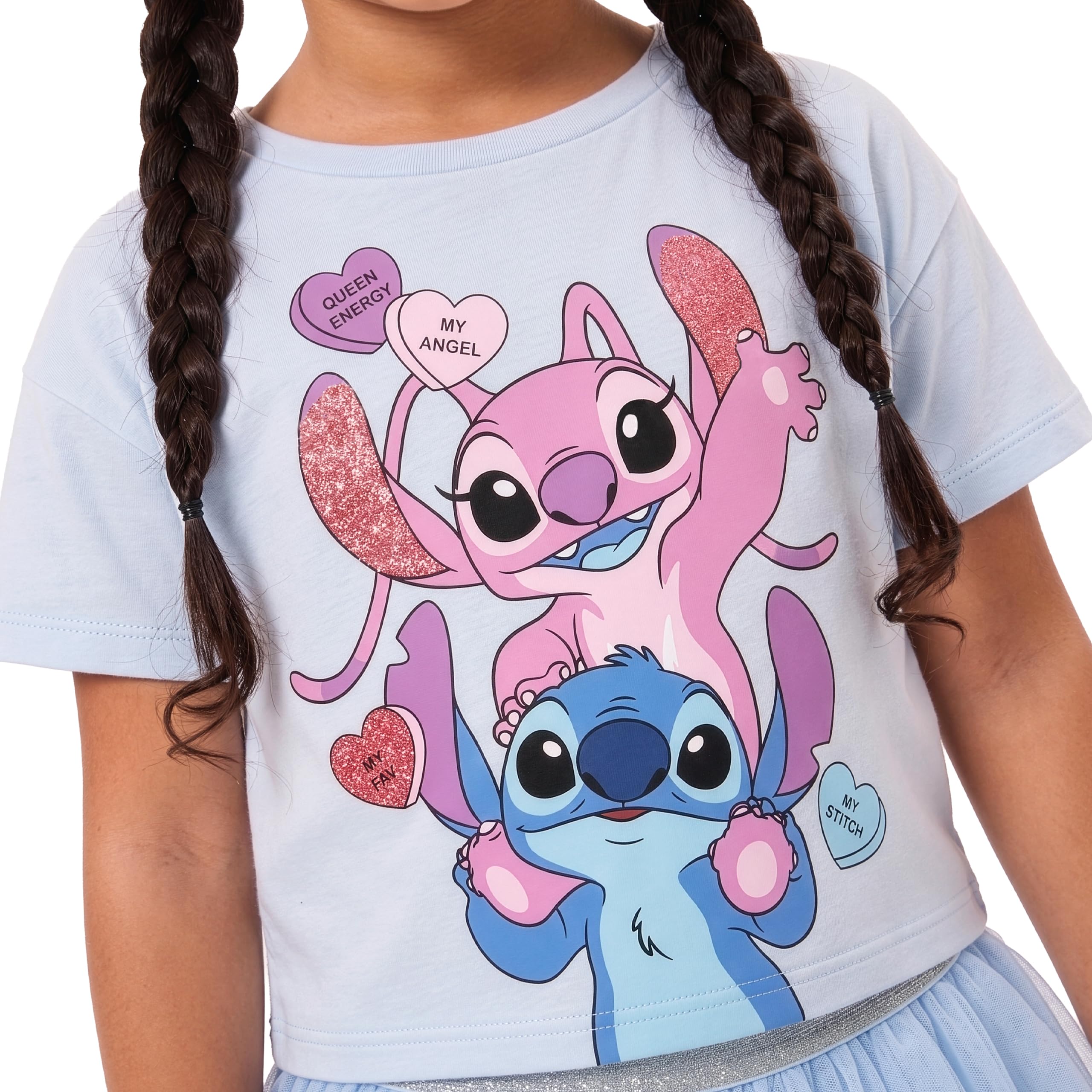 Disney Lilo & Stitch Ensemble Fille T-Shirt et Jupe, Tee Shirt Stitch avec Angel, Vetement Fille Été