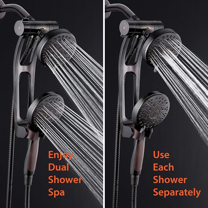 Regadera de Lujo de Alta Presión con 48 Modos, Combo 3 en 1 con Brazo Extensible Ajustable – Cabeza de Ducha de Lluvia y Manual Dual – Manguera de Acero Inoxidable de 6 Pies – Acabado en Bronce Oscurecido miniatura 3