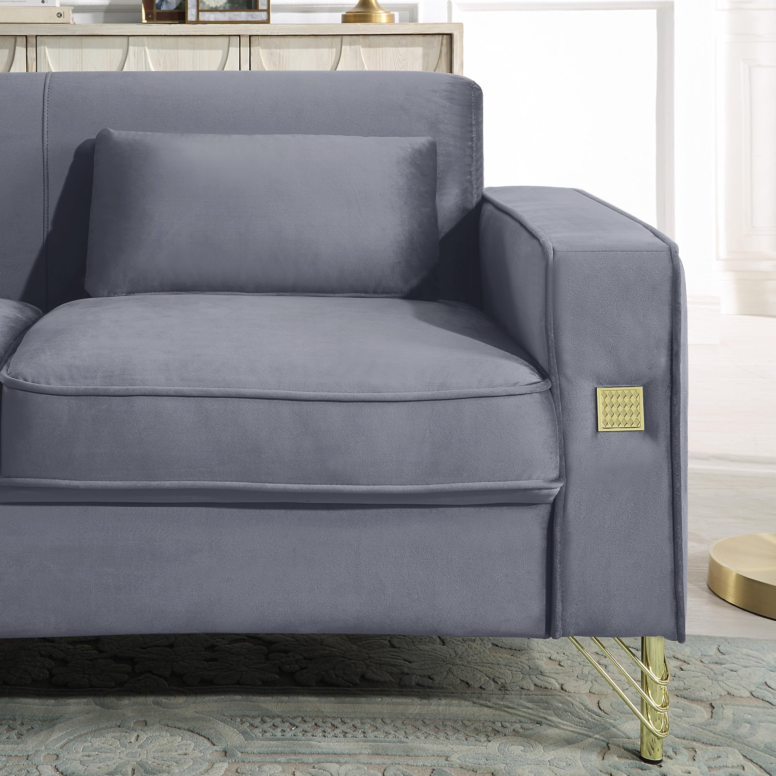 YESGIGA Soft Velvet 3-Seater Design Sofa, Convertible 3-Adjustable Sofa Bed, Sturdy Metal Leg Support, Suitable for Multiple scenarios Living Room, Bedroom (Grey)