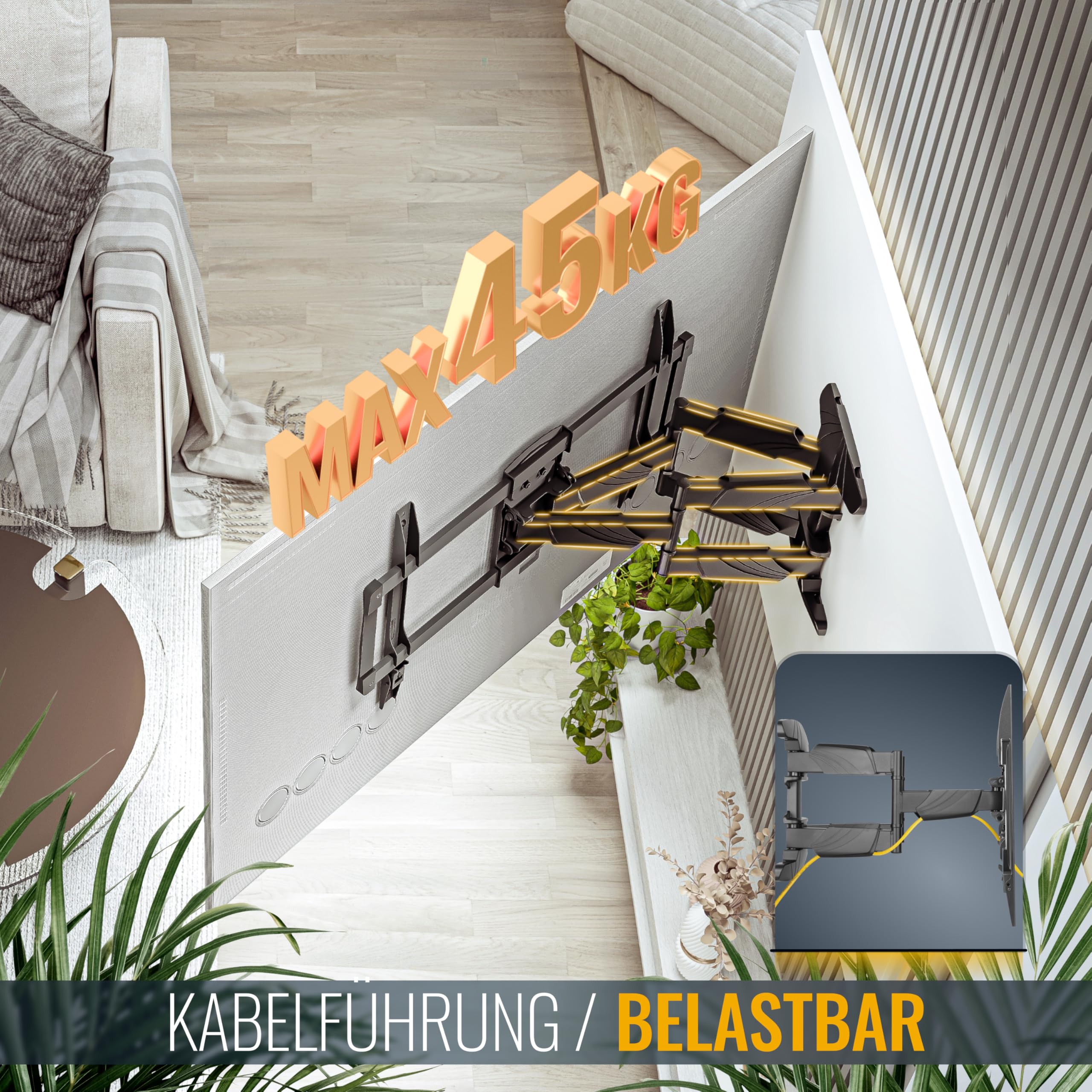 RICOO Supporto TV parete S5064 Girevole Inclinabile Televisore 37-65" (94-165 cm) Staffa universale Televisione LED/Curvo VESA 300 x 200-600 x 400