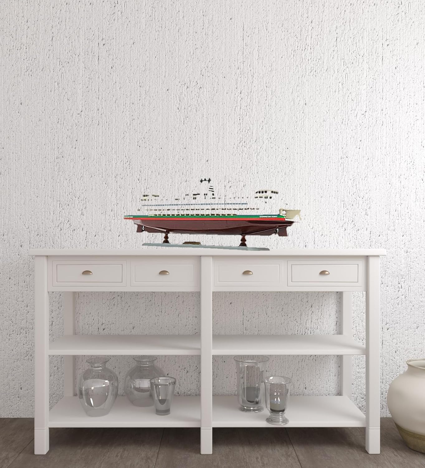 HomeRoots 11" Brown and White Washington Ferry Boat Hand Painted Decorative Boat
