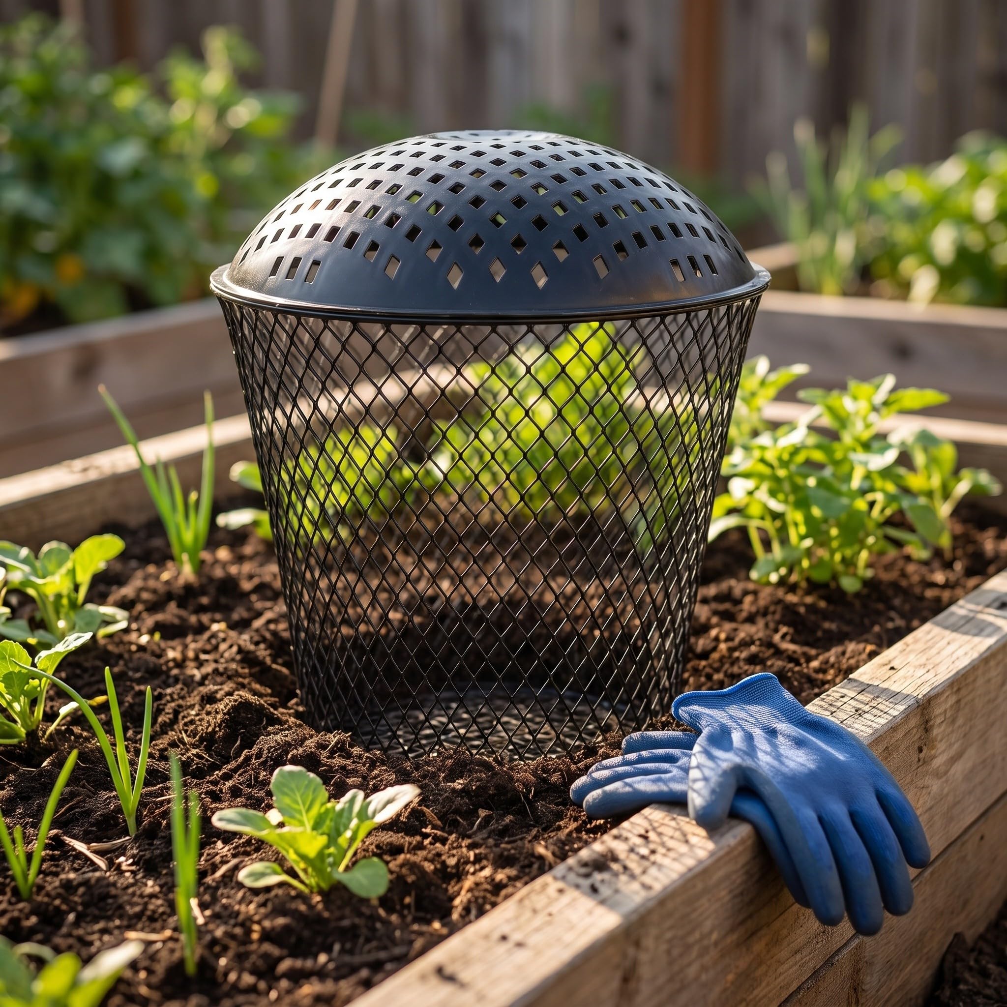 Lurrose 1 Juego de compostador de Tierra: Contenedor de compostaje de lombrices para Exteriores con Tapa - Contenedor de vermicompostaje de Metal para el Reciclaje de residuos de Alimentos de Cocina,