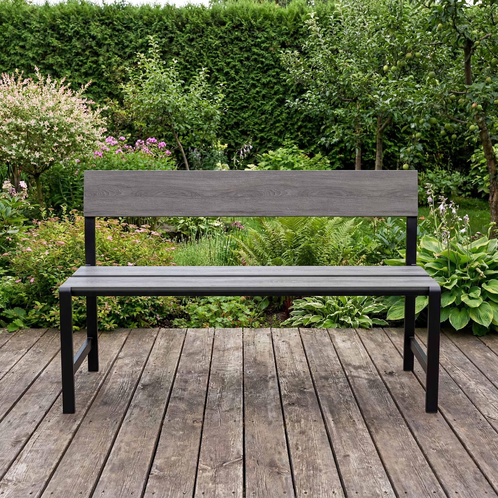 di volio Gartenbank Itri 130 cm aus Kunstholz und Stahl wetterfest Outdoor | Bis 240 kg belastbar, verzinkter Stahlrahmen, Holzoptik, UV-beständig, korrosionsbeständig, pflegeleicht, Balkon, Terrasse