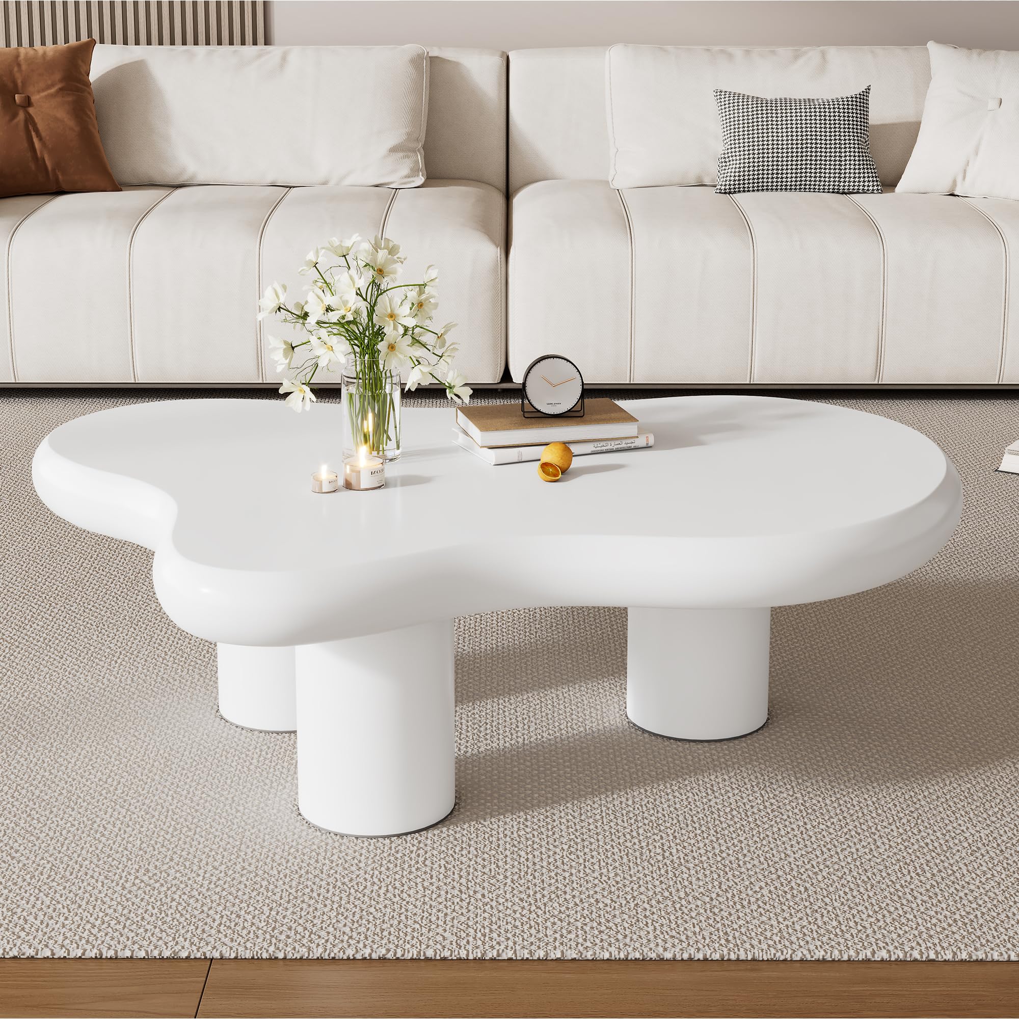 BTM Table Basse Irrégulière en Forme De Nuage, 97cm Longueur, 67cm Largeur, 32cm Hauteur, MDF avec Protège-Sols en Tissu, Surface Laquée, Table Créative