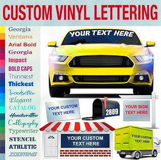 Vinyl Lettering - 50 Colors + 30 Fonts + 30 Sizes - Custom Decals for Cars, Windows & More