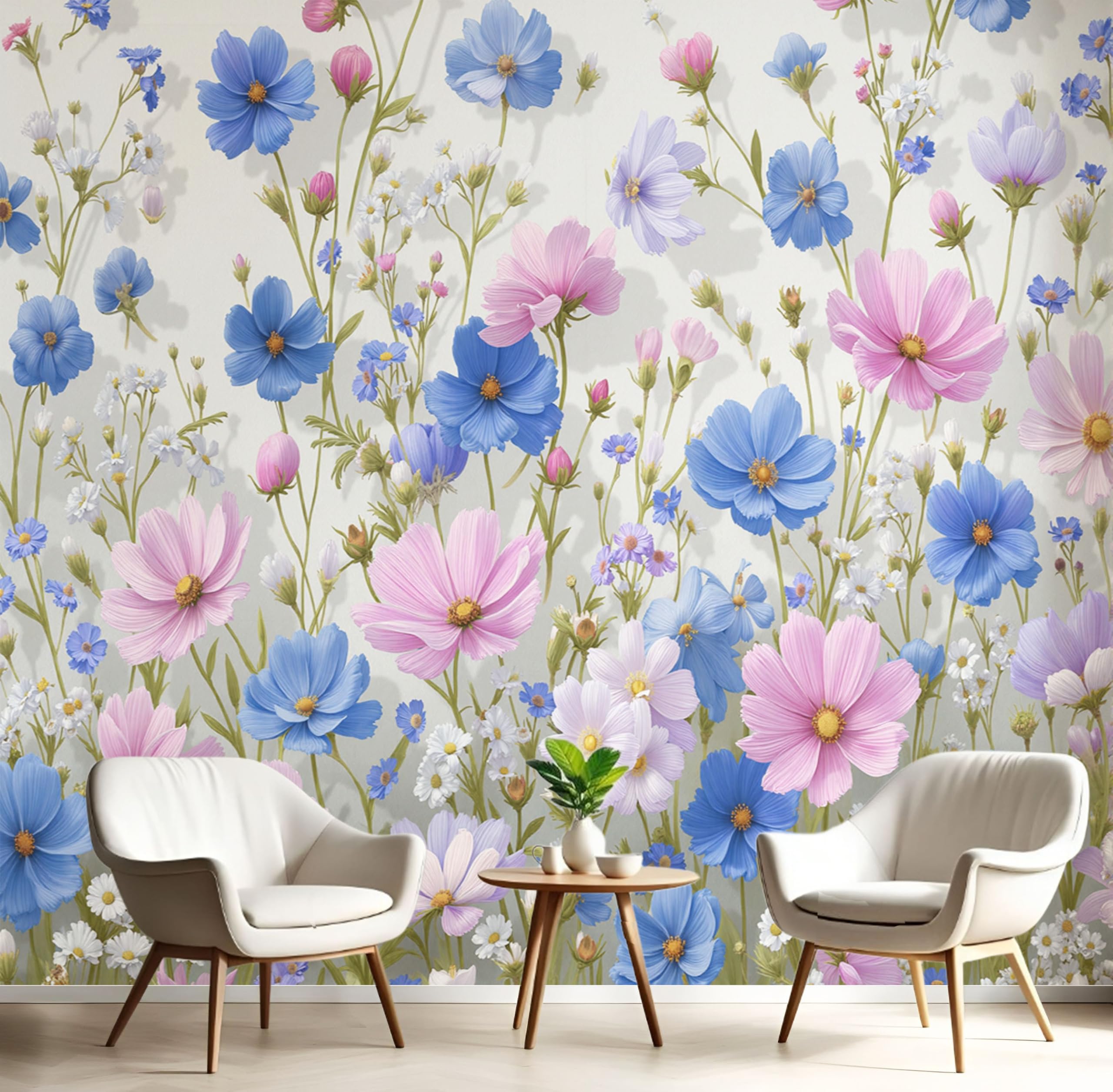 Papier Peint Panoramique Prairie de Fleurs Sauvages Beige 300x210 cm