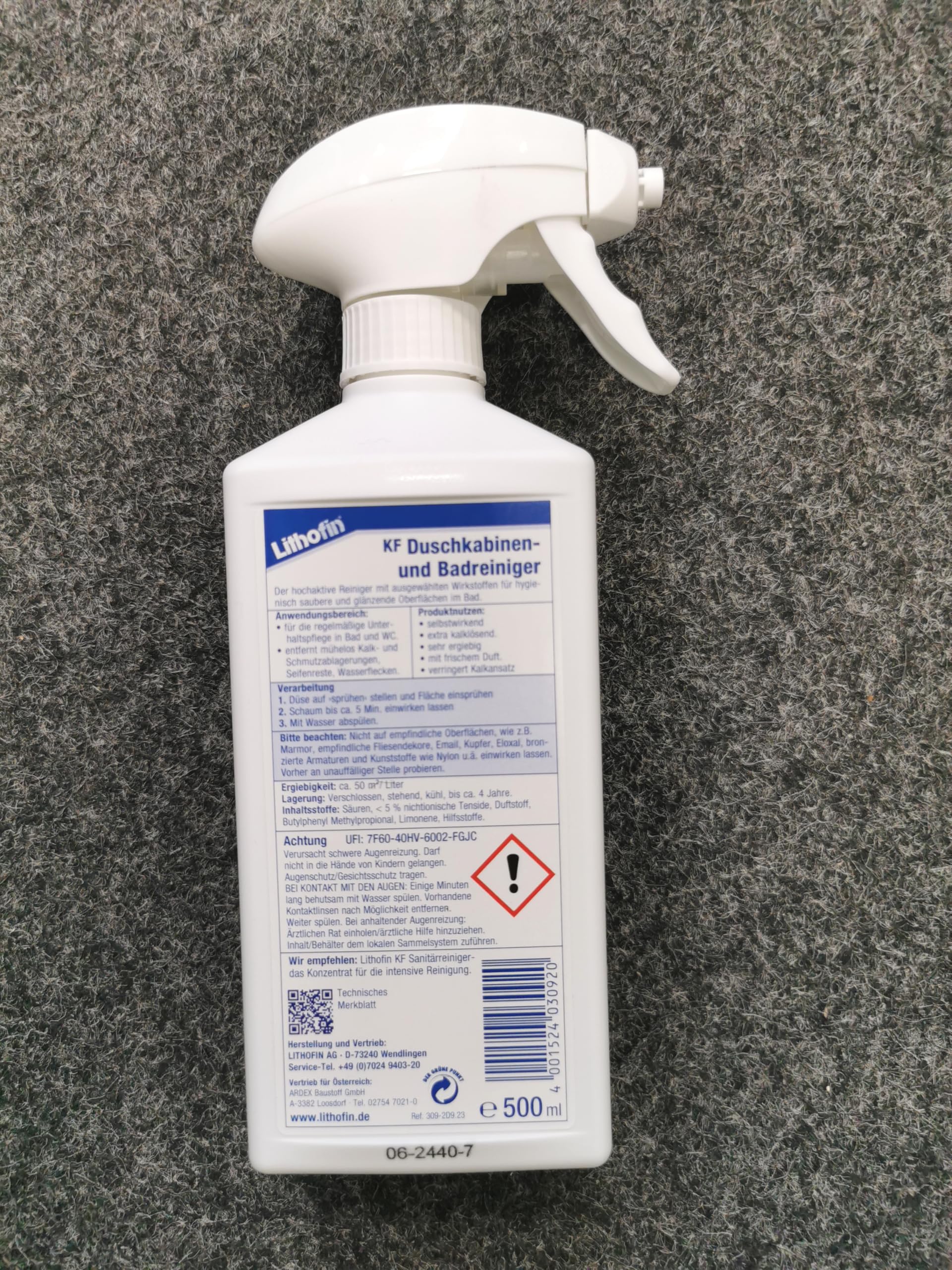 Lithofin KF środek do czyszczenia kabin prysznicowych i łazienkowych do wszystkich okładzin ceramicznych, 500 ml
