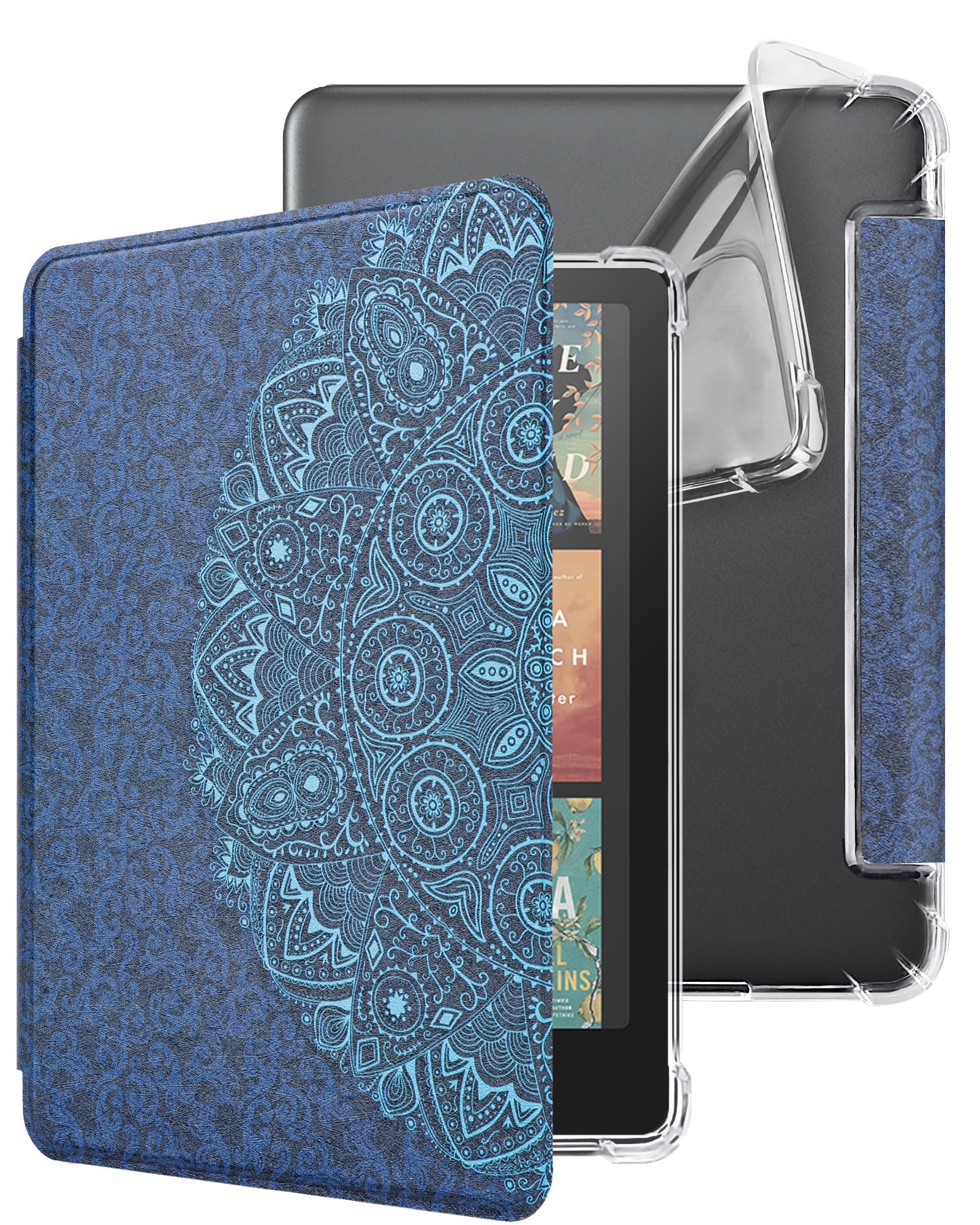 WALNEW Case for 7" Kindle Paperwhite 12th Generation 2024 and Kindle Colorsoft Signature Edition, Clear Soft TPU Back Protective Cover for 2024 Kindle Paperwhite (BLUEFLOWER)
