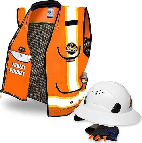 KwikSafety GODFATHER - Chaleco de seguridad clase 2 naranja, mediano + paquete de casco de ala completa TORTOISE