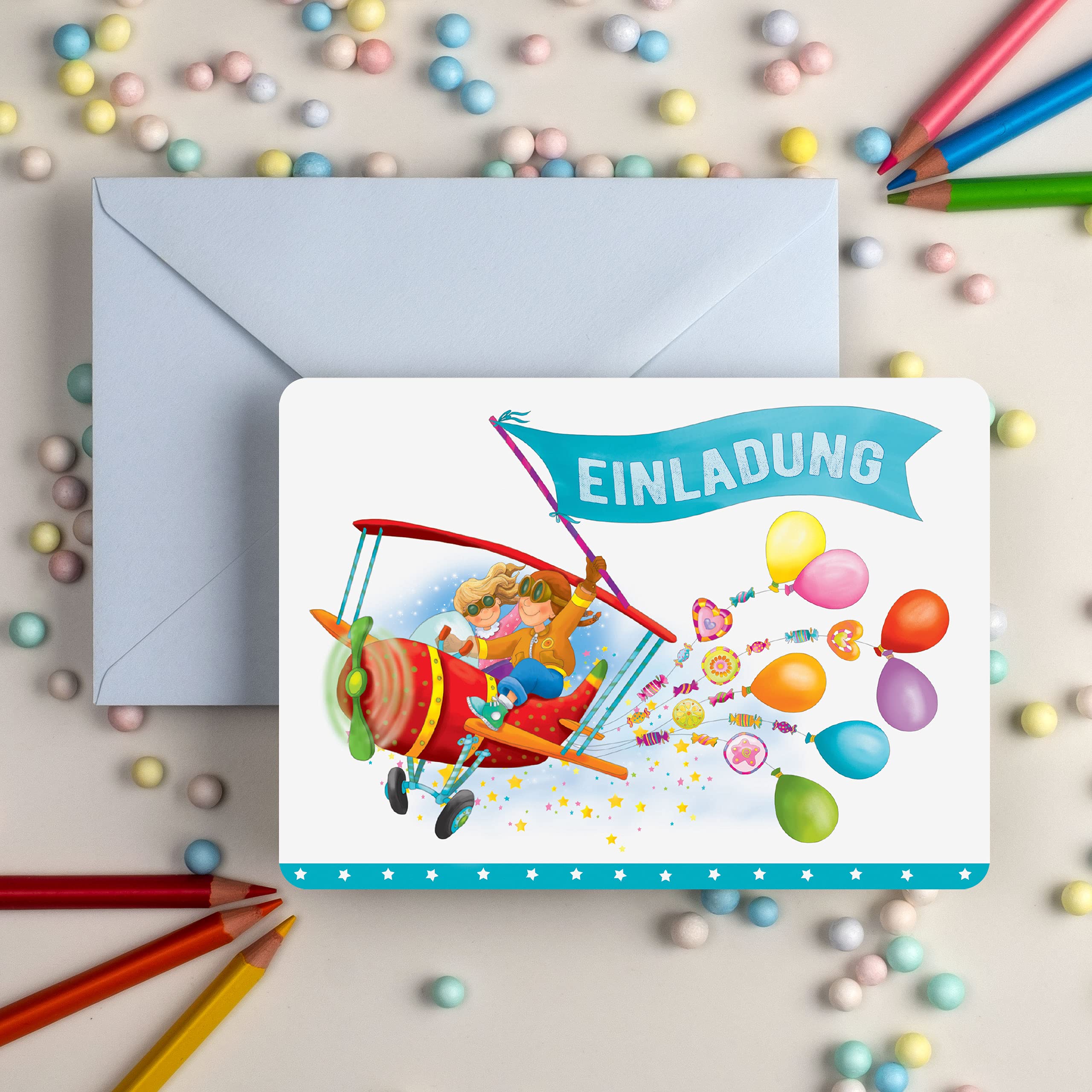 Art Nuvo Kindergeburtstag Einladungskarten – 10 Stück Mit Bunten Umschlägen – DIN A6 – 350g Karton – Für Eine Unvergessliche Party