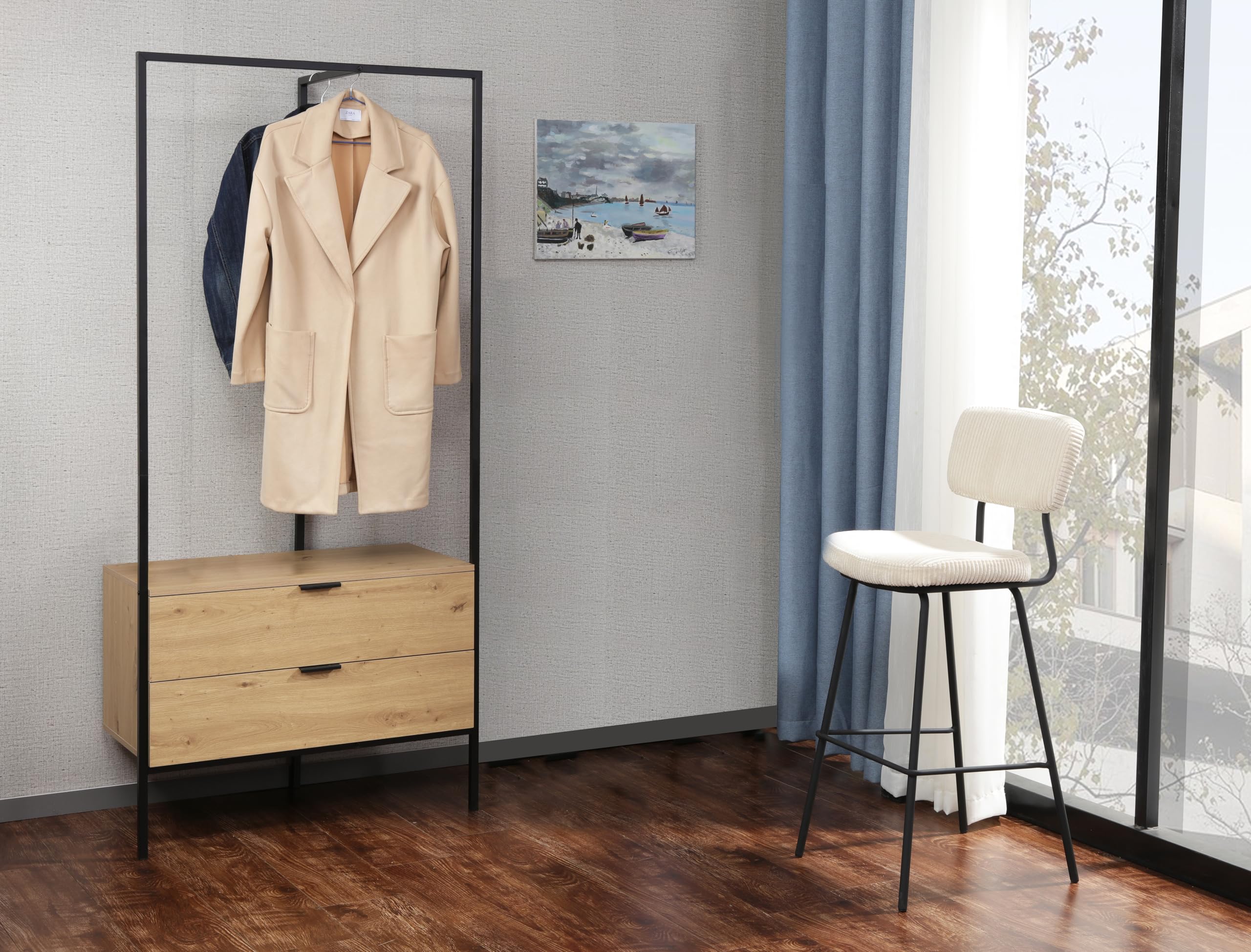 Garderobenständer Jody Artisan Oak , Metallgestell Schwarz · B 85 cm