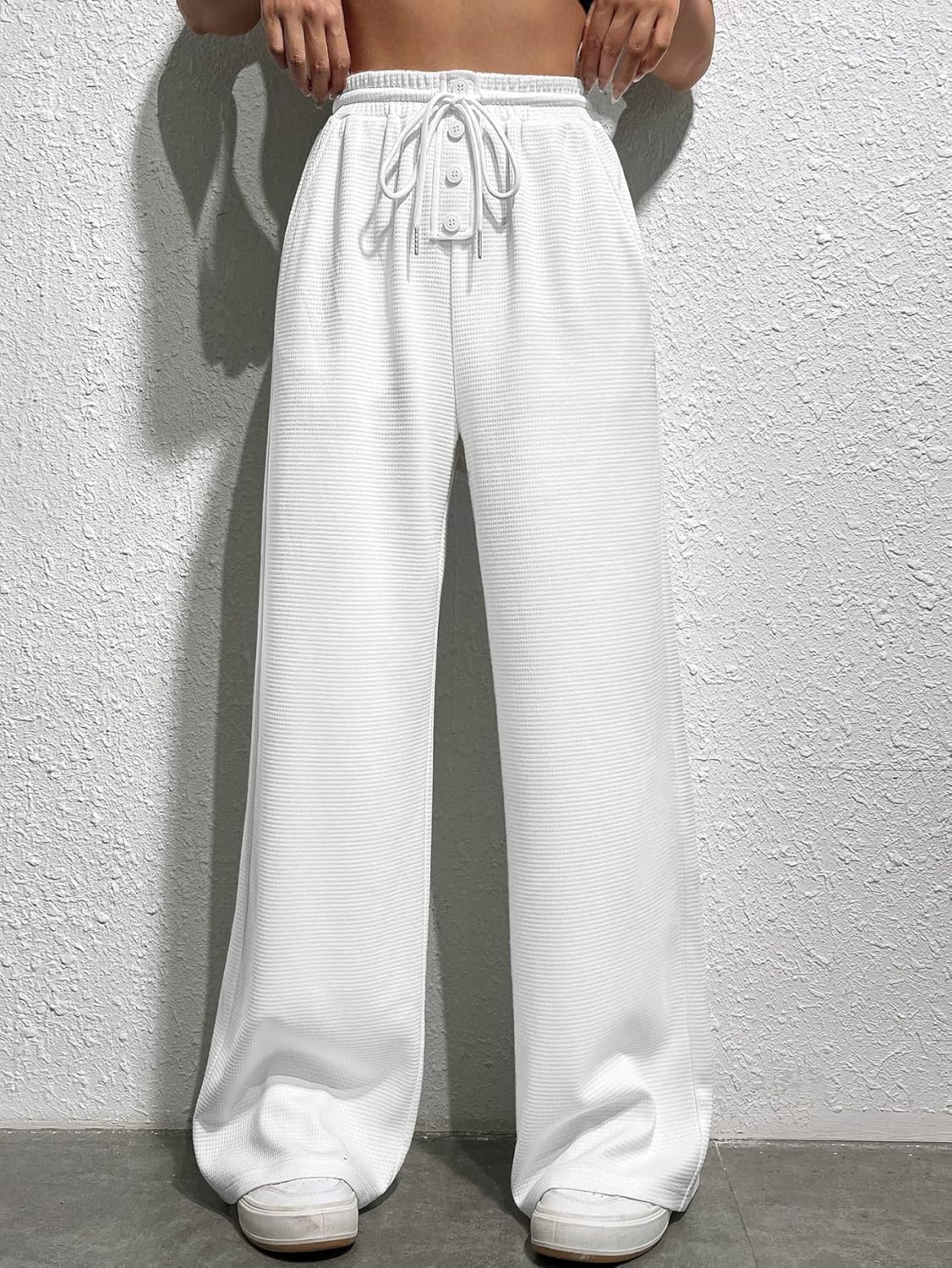 CRYBA Womens Pants Solid Drawstring Waist Wide Leg Pants Pant for Women