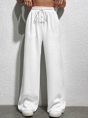 CRYBA Womens Pants Solid Drawstring Waist Wide Leg Pants Pant for Women