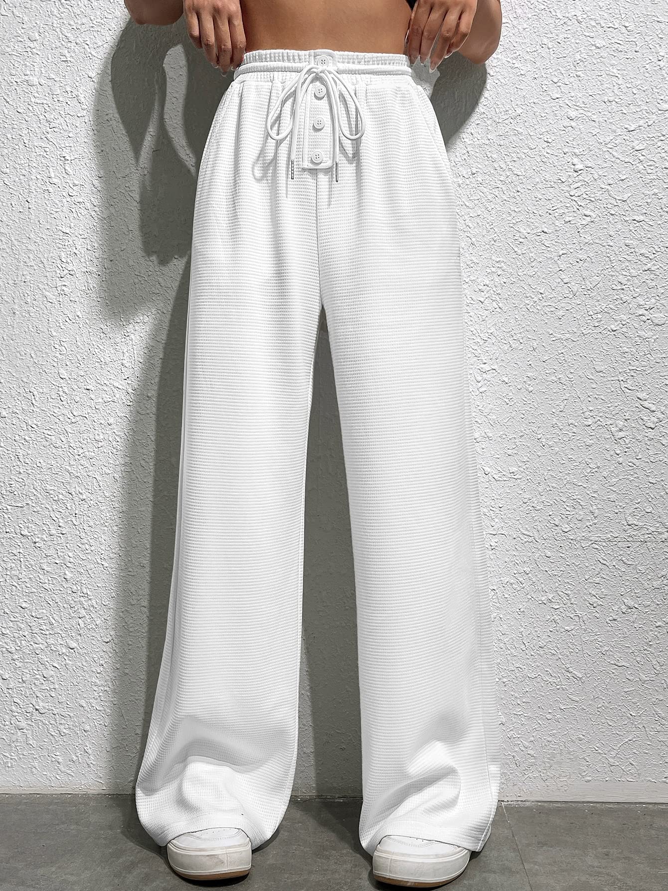 CRYBA Womens Pants Solid Drawstring Waist Wide Leg Pants Pant for Women