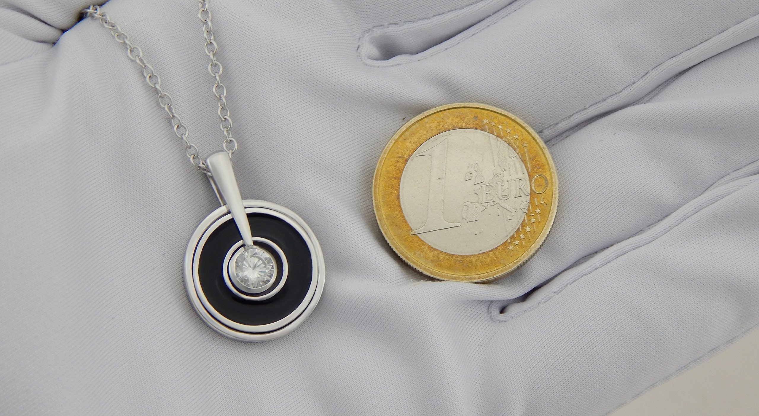 collana e ciondolo da donna in vero argento 925 rodiato, in vero argento con zirconi e resina nera pneumatici mobili nell'anello – regalo di Natale per la donna
