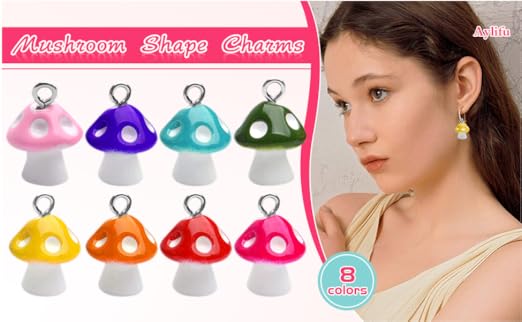 Lot De 96 Breloques En Forme De Champignon Coloré En Résine Pour La Fabrication De Bijoux - Ornement Mignon Pour Bracelet, Collier, Boucles D' Oreilles, Loisirs Créatifs, 8 Couleurs, Résine, Résine
