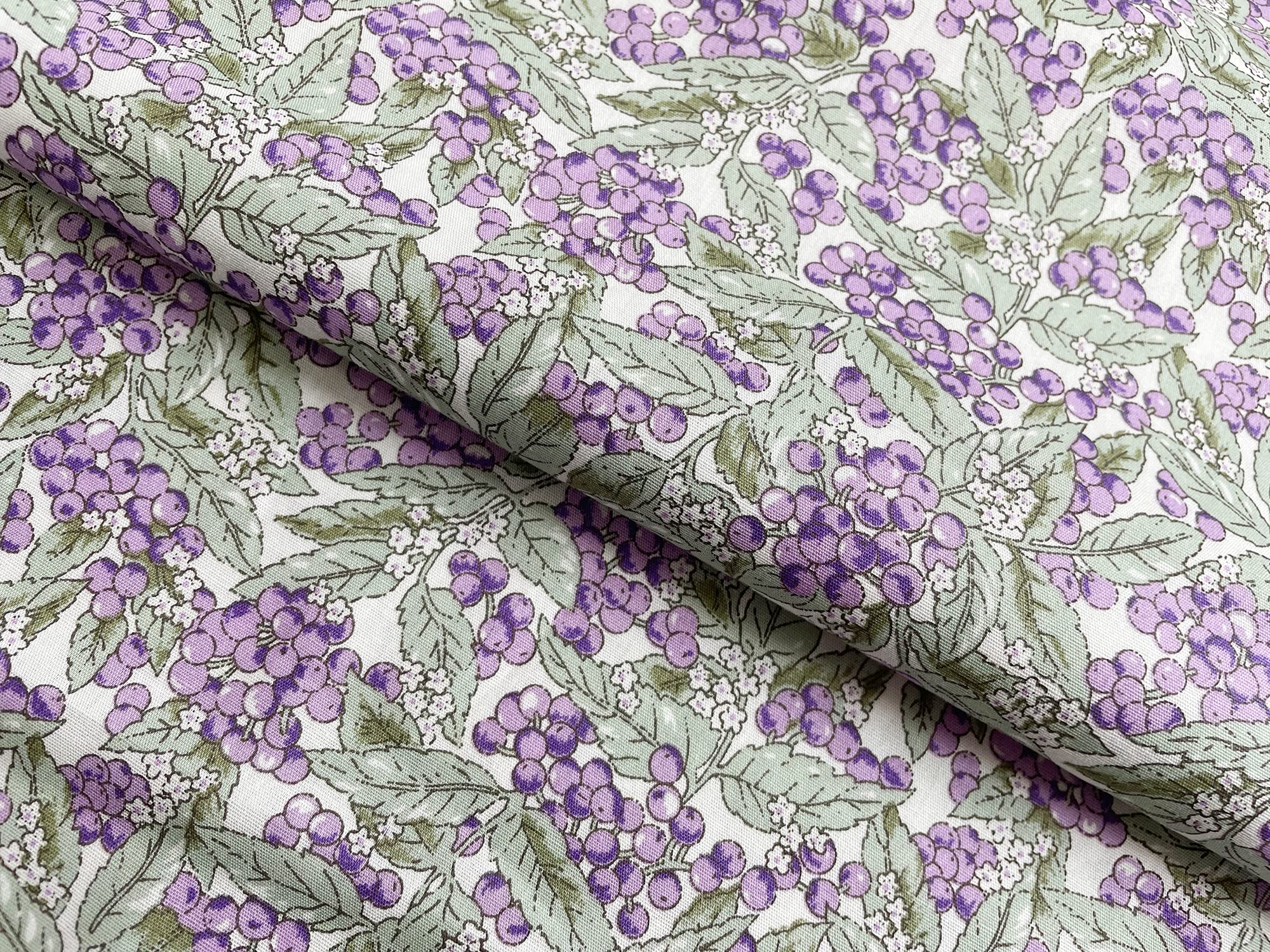 Cotton Poplin Fabric - Purple Berry Floral Print - Craft Fabric Material Metre
