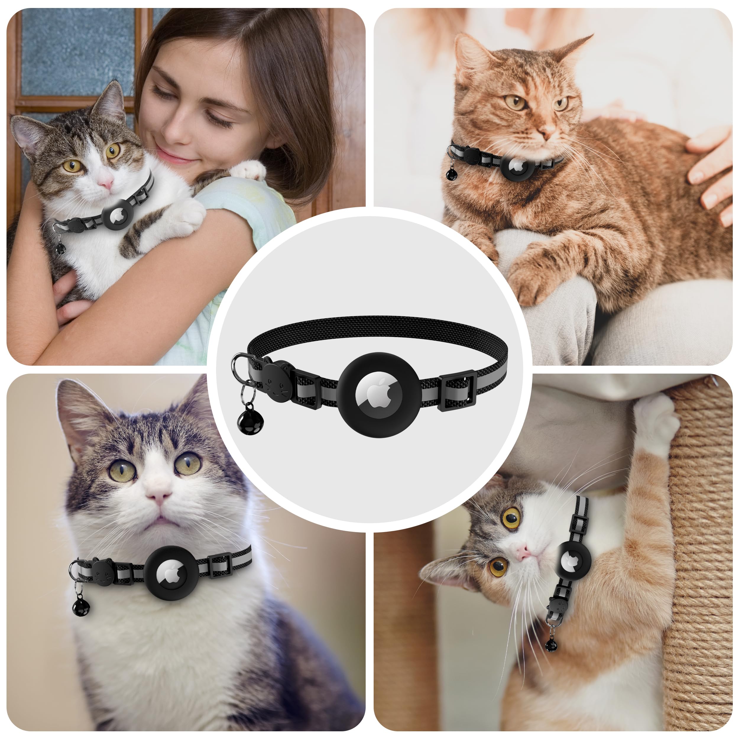 Vanjua 2 Pack Airtag Cat Collar Breakaway with Bell, Reflective Kitten Collar with Air Tag Cat Collar Holder Case for Girl Boy Cats, Pet Supplies Accessories (Black A+Blue A) - image 8