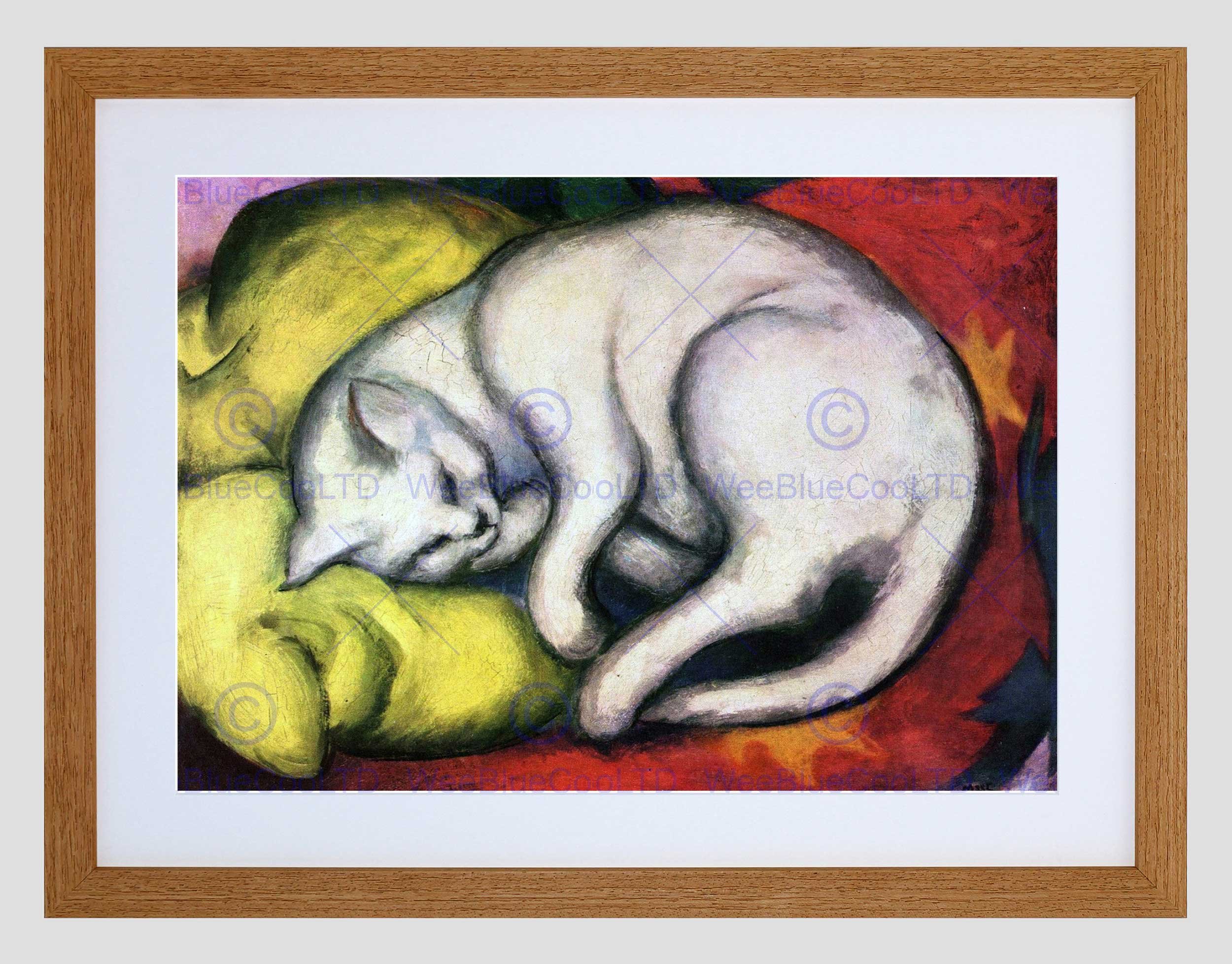 Wee Blue Coo Franz Marc Cat On Yellow Cushion Old Master Framed Wall Art Print
