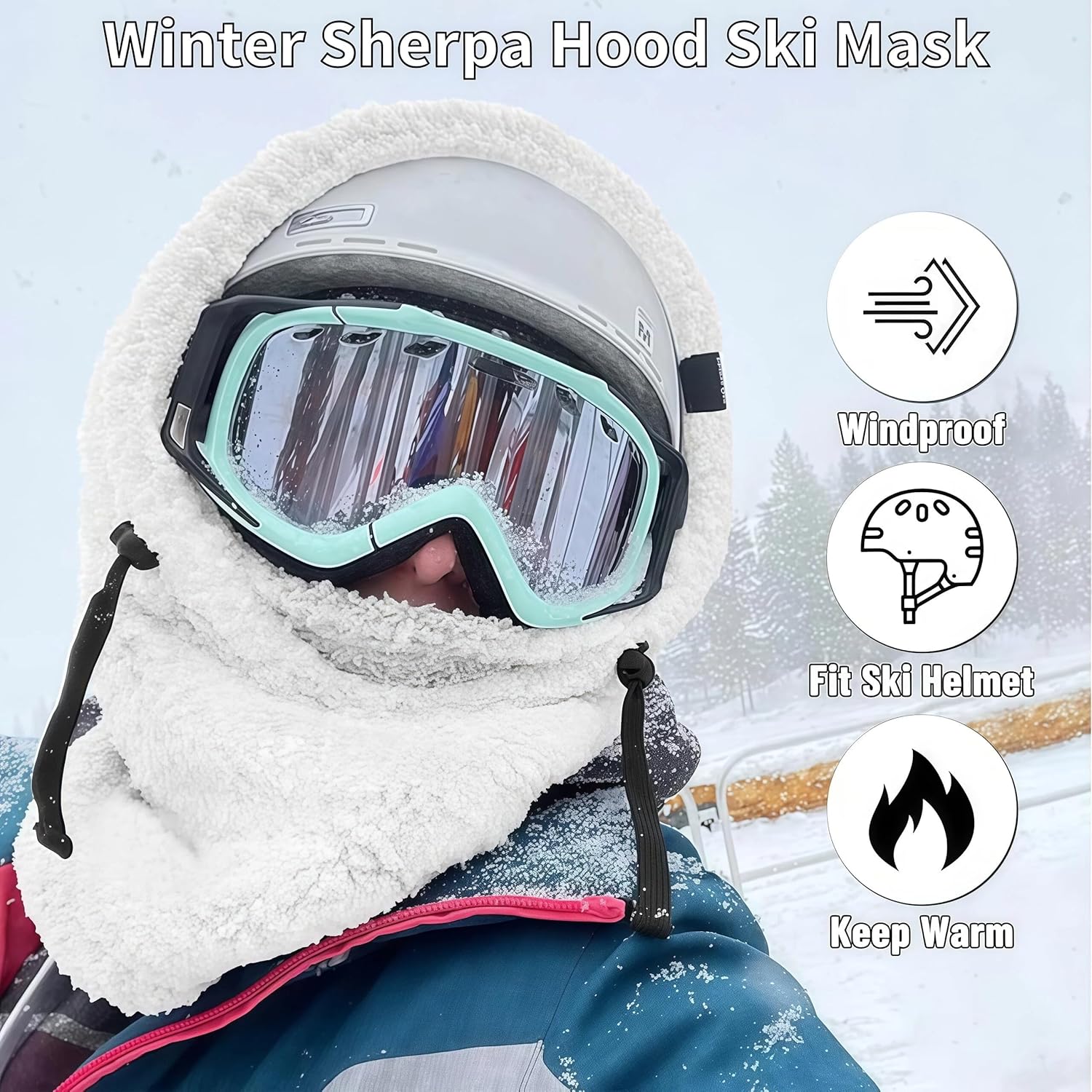 Sherpa Hood Ski Mask for Women, Moon Cozy Hood for Men, Winter Outdoor Sherpa Hooded Sports Windproof Mask for Neck, Face - Image 3