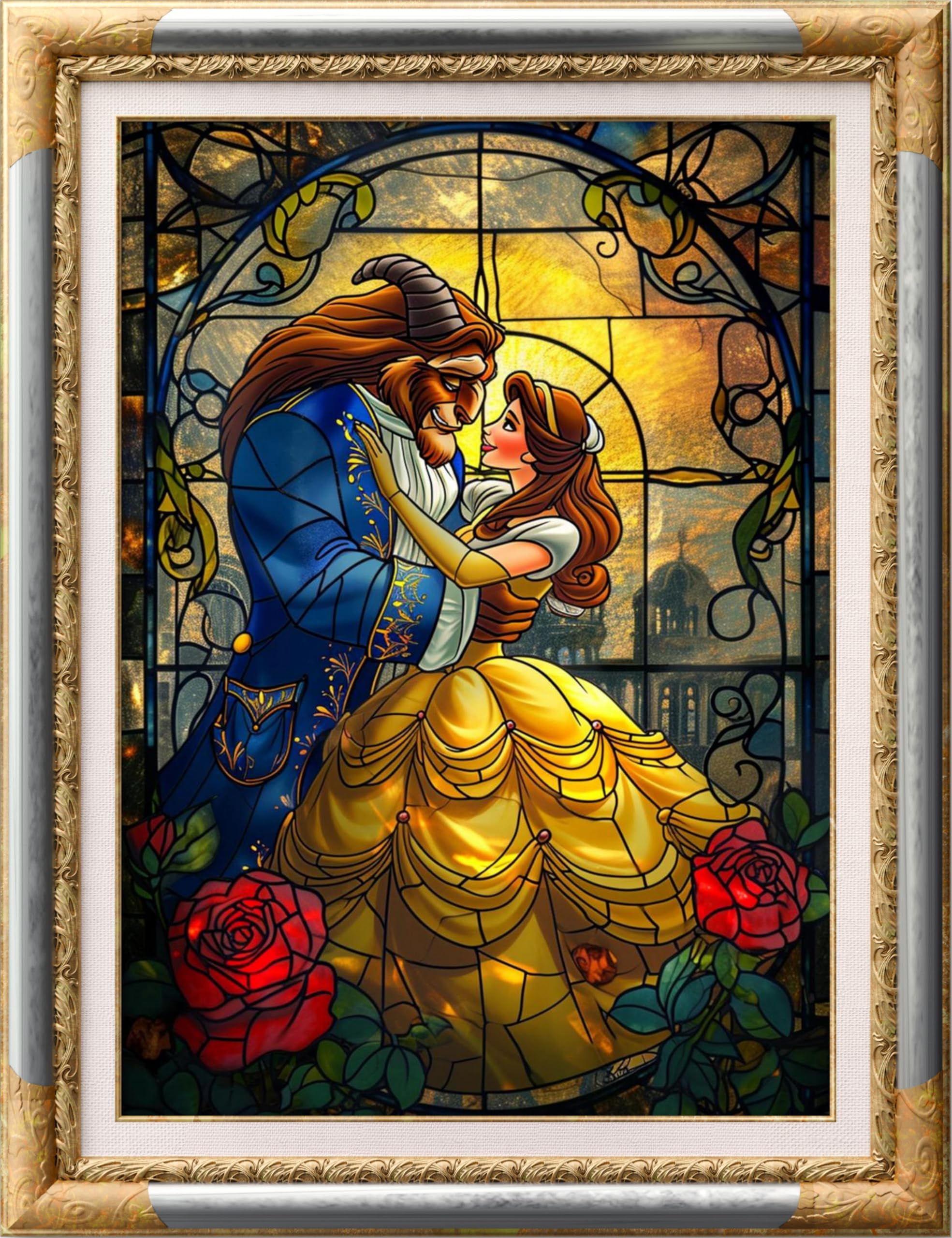 Leczany 11CT 3 Strand Cross Stitch Stamped Kit - Embroidery Starter Kit - Printed Canvas Complete Needlework Kit Adult or Kids for Beginners - The King and Princess 33x46cm