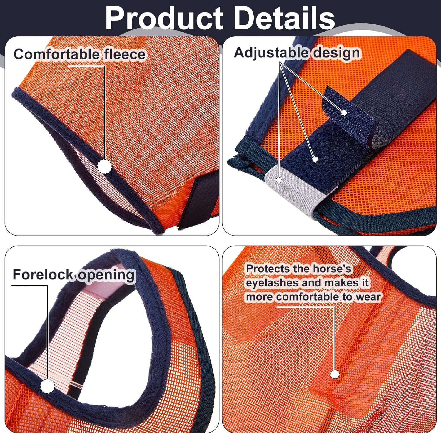 2 Pieces Horse Mask Protective Equine Mask Adjustable Comfort Horse Masks, L, Orange, Pink : Pet Supplies