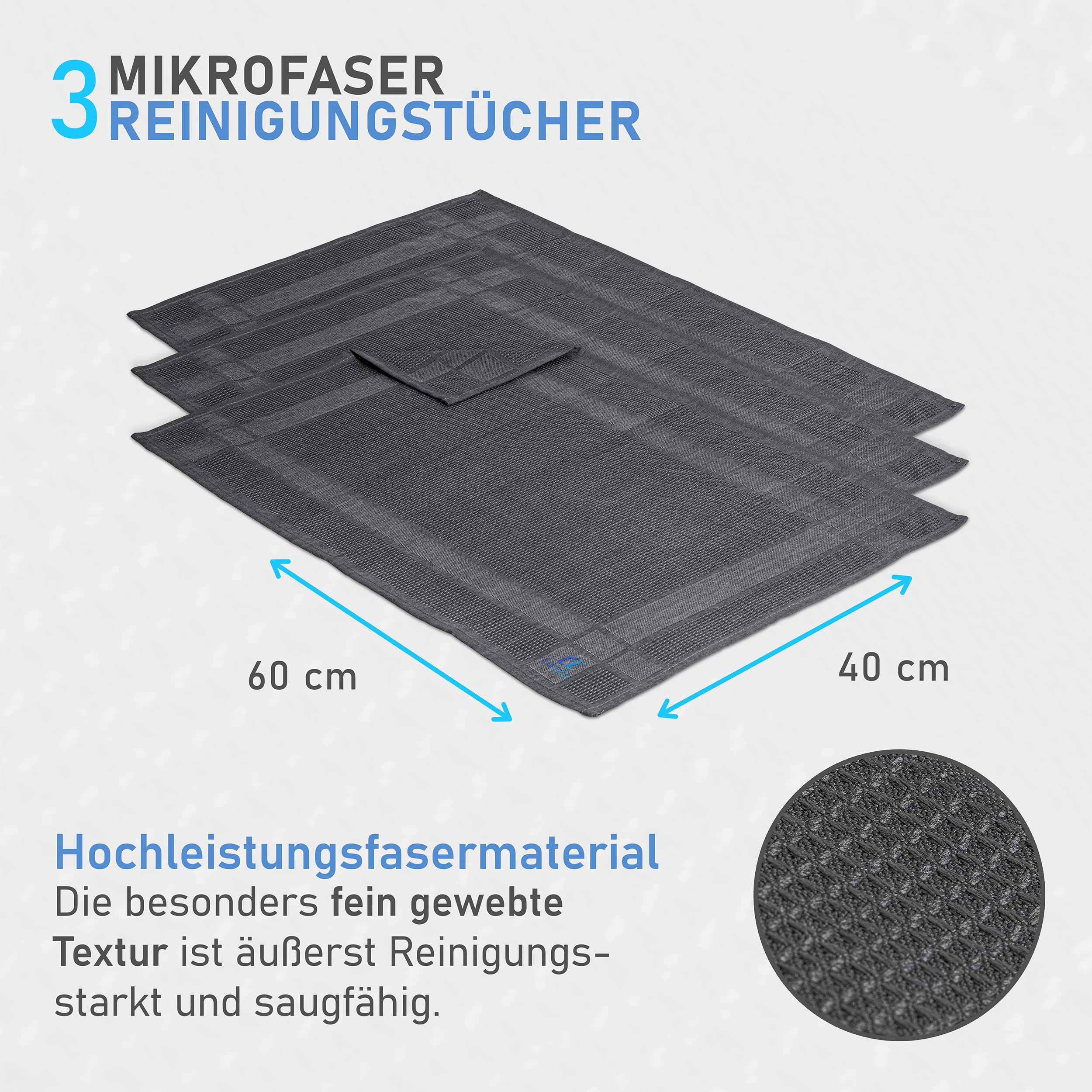 Mikrofasertücher 60x40 Set - Premium Geschirrtücher Mikrofaser, Streifenfreie Fenstertücher, Hochglanzfronten Tücher, Glastücher und Auto Microfasertücher