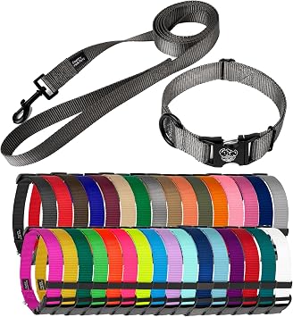 Country Brook Petz - Premium Nylon Dog Collar and Leash - 10+ Cool Colors Extra Large, 1 Inch, Charcoal