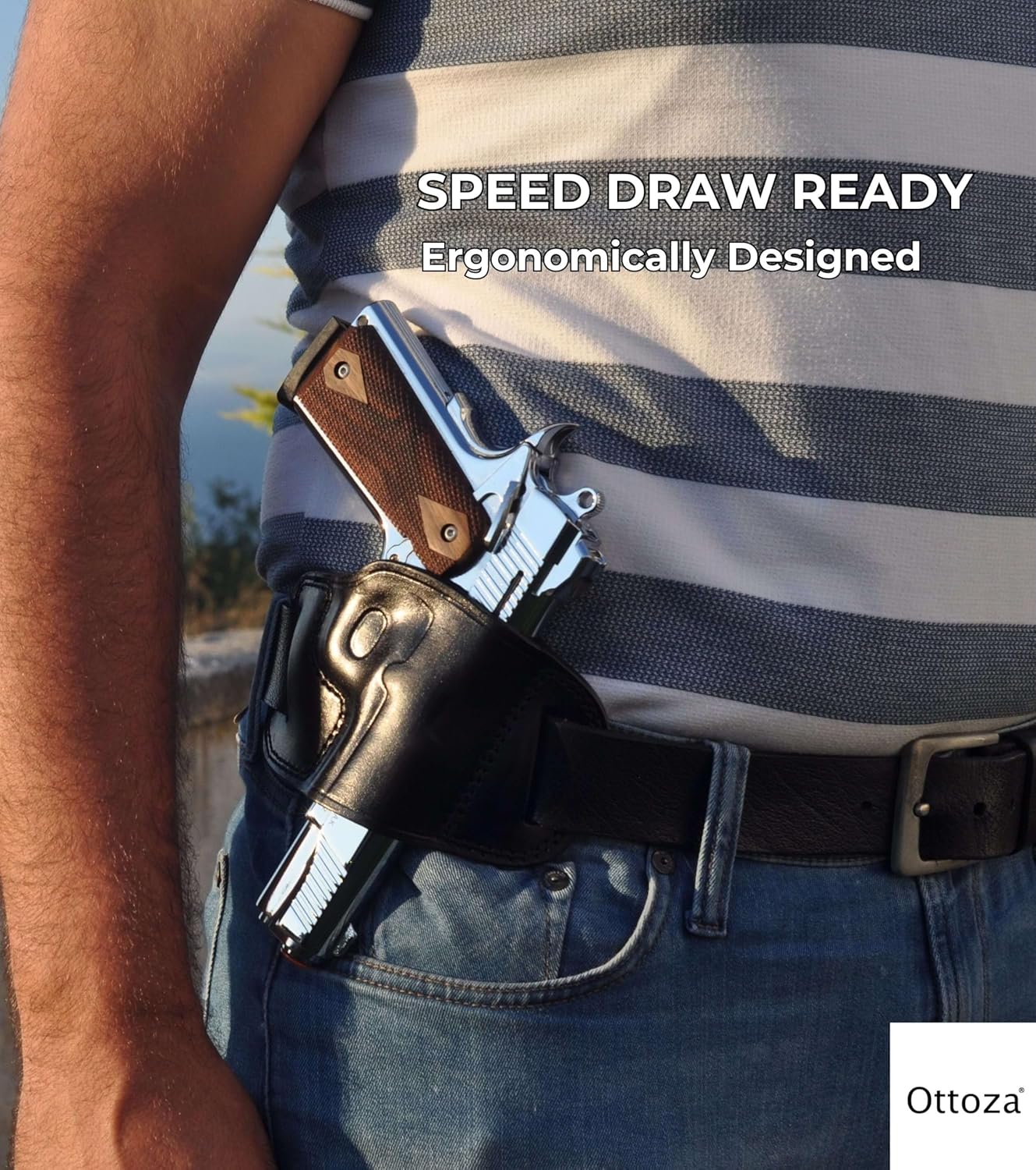 Ottoza Handmade Leather Gun Holster 1911 Holster Right Hand - OWB Holster for 1911 Gun Holster fits Most Models 1911 COLT - Kimber - Ruger and More Without Rail No:236
