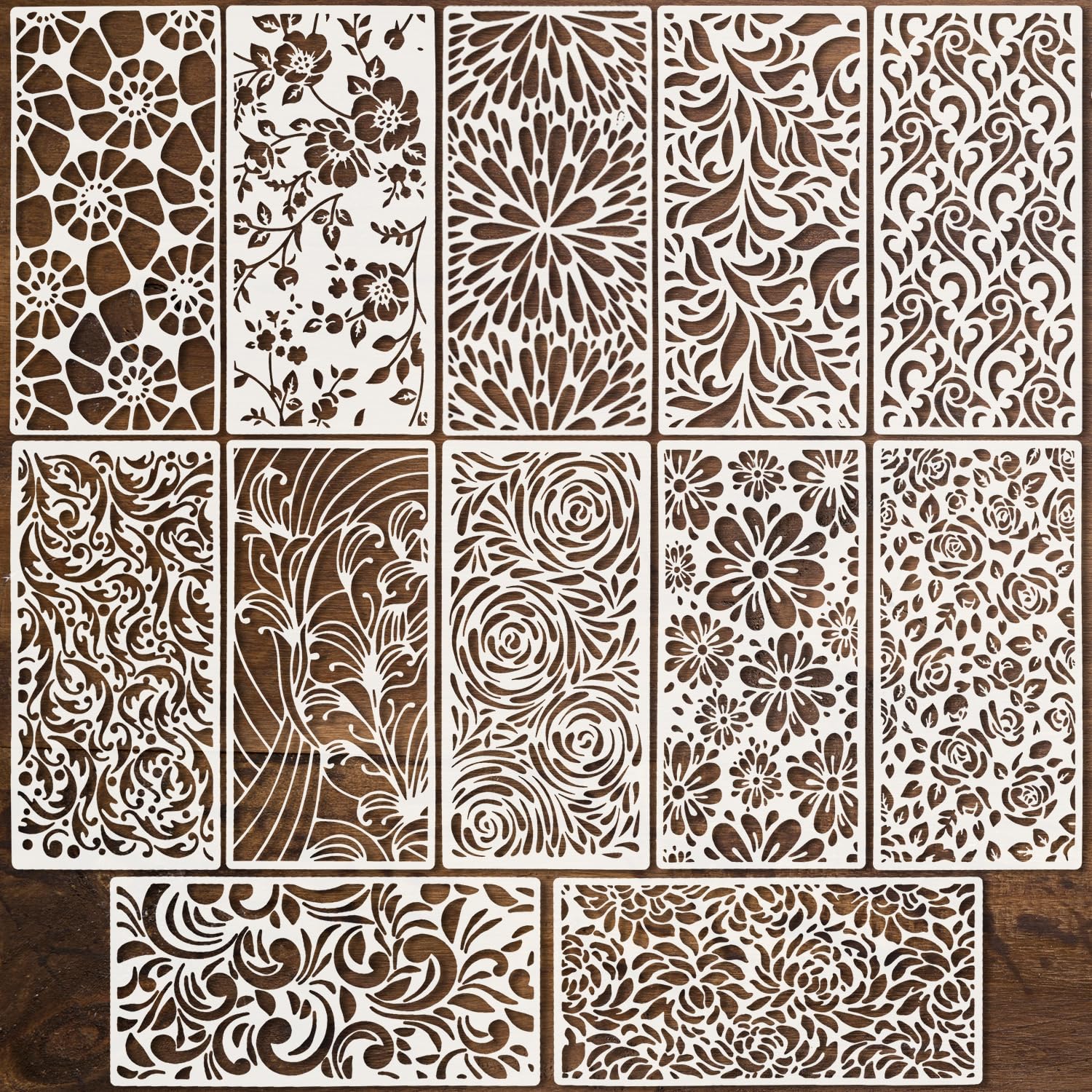 Texture Stencils, 12 Pcs Stencils for Crafts Reusable Flower Painting Template Natural Scrapbook Template for Painting DIY Art Crafts Scrapbook Wall Brick Décor — image 1