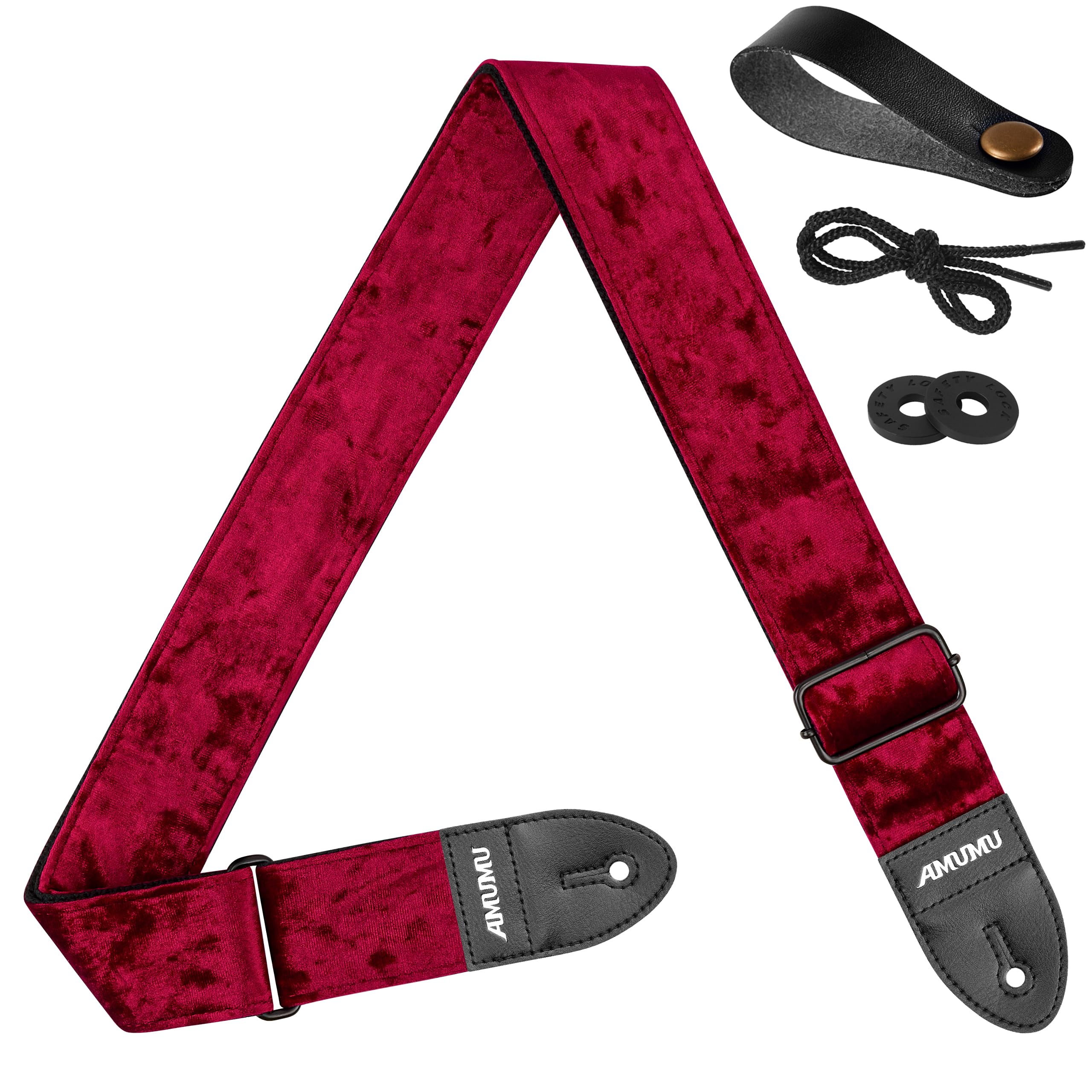 Amumu Crushed Velvet Guitar Strap Guitar Accessories Bass Strap Electric Guitar Strap Acoustic Guitar, Getaway Solids, 37.5“- 64“