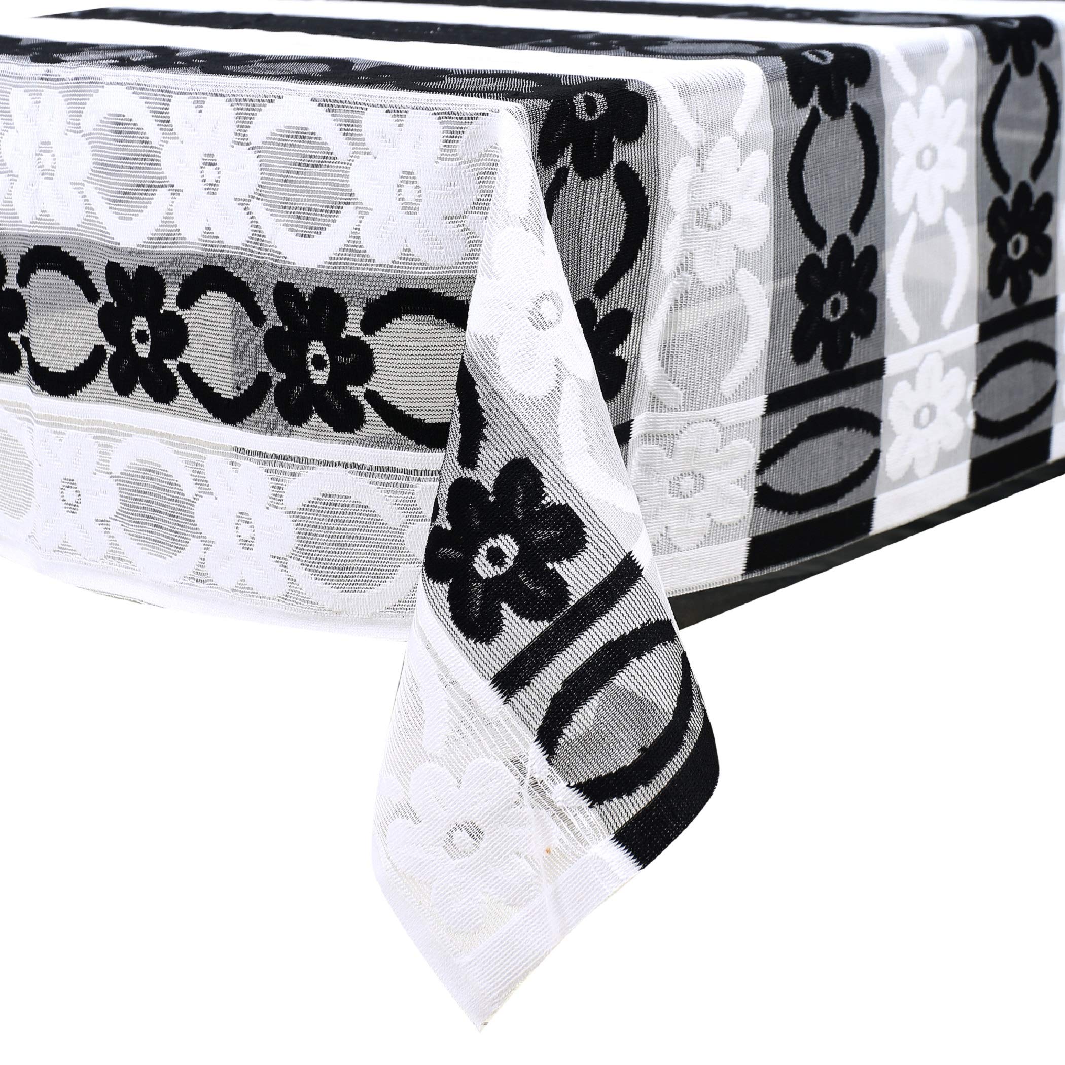 Kuber Industries Flower Design Cotton 4 Seater Center Table Cover 60"x40"(Black & White) CTKTC33174_FBA