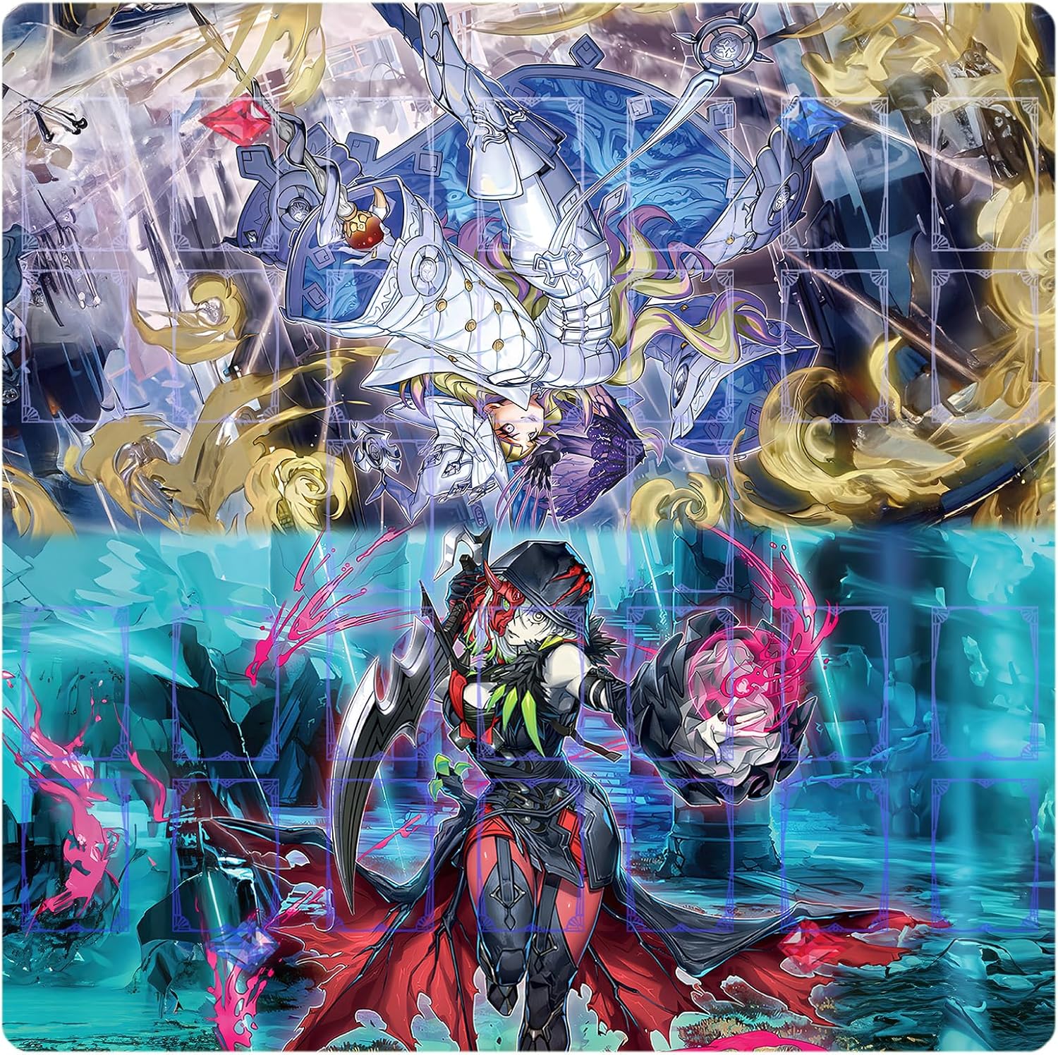 Card Rubber Mat - 2 Player, Square playmat for Gamer 60x60cm/23.6x23.6inch (doublemat21)