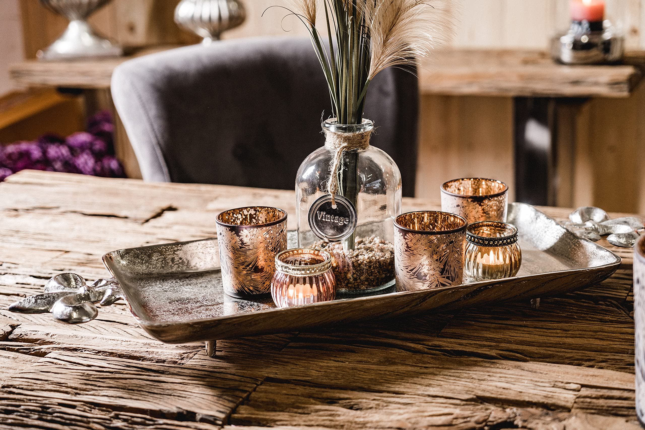 Plateau Lilie - Plateau de service en aluminium argenté - Plateau de service en métal - Plateau argenté - Plateau décoratif - 48 cm, 60 cm ou 72 cm (60 x 23 x 6 cm)